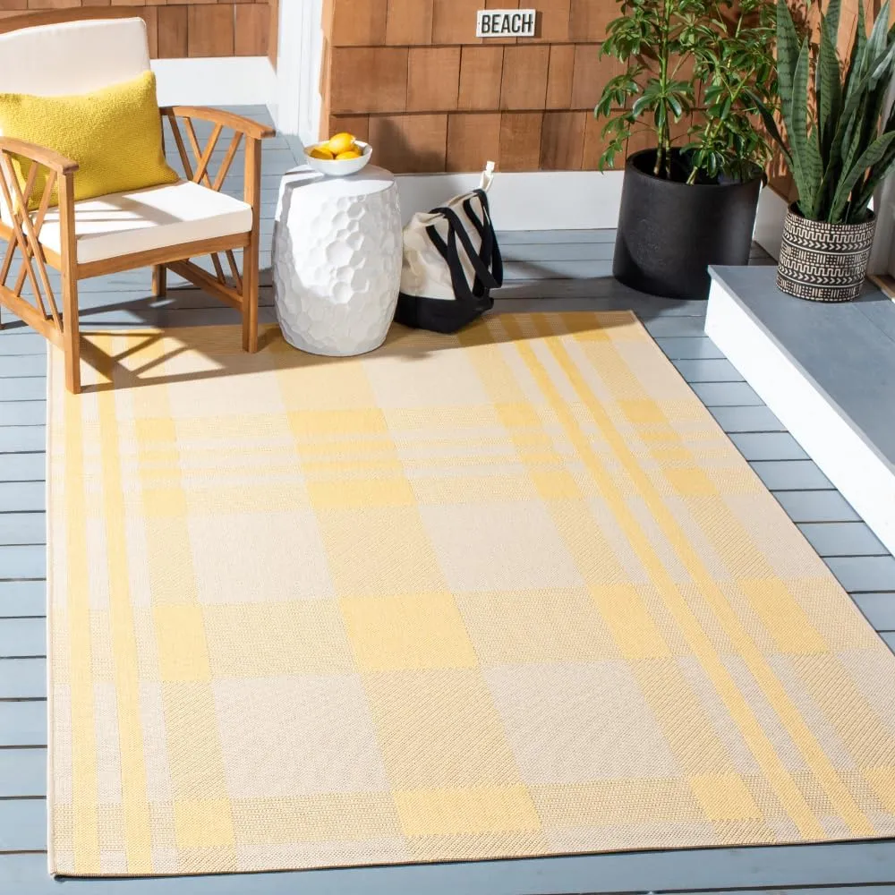 SAFAVIEH Courtyard Collection Area Rug - 5'3" x 7'7", Gold & Beige, Indoor/Outdoor, Plaid Pattern, Weather Resistant & Washable, Ideal for Patio, Backyard, Mudroom, Deck, Dining Space (CY6201-306)