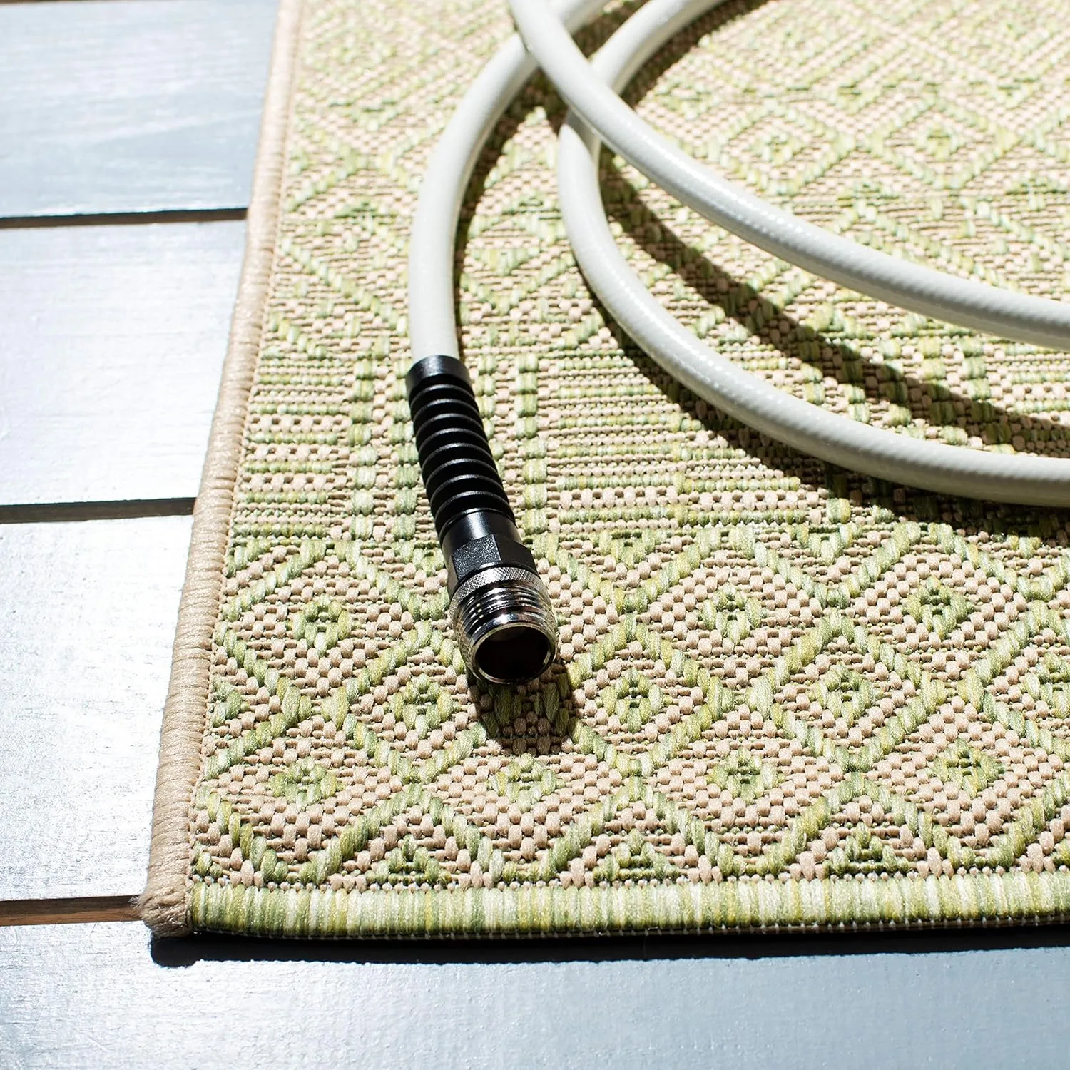 SAFAVIEH Courtyard Collection Runner Rug - 2'3" x 6'7", Beige & Green, Moroccan Design, Non-Shedding & Easy Care, Indoor/Outdoor & Washable-Ideal for Patio, Backyard, Mudroom (CY6235-21812)