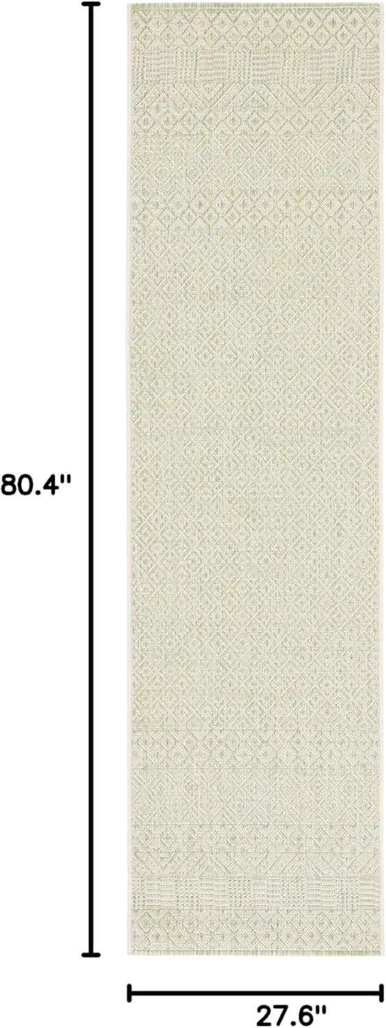 SAFAVIEH Courtyard Collection Runner Rug - 2'3" x 6'7", Beige & Green, Moroccan Design, Non-Shedding & Easy Care, Indoor/Outdoor & Washable-Ideal for Patio, Backyard, Mudroom (CY6235-21812)