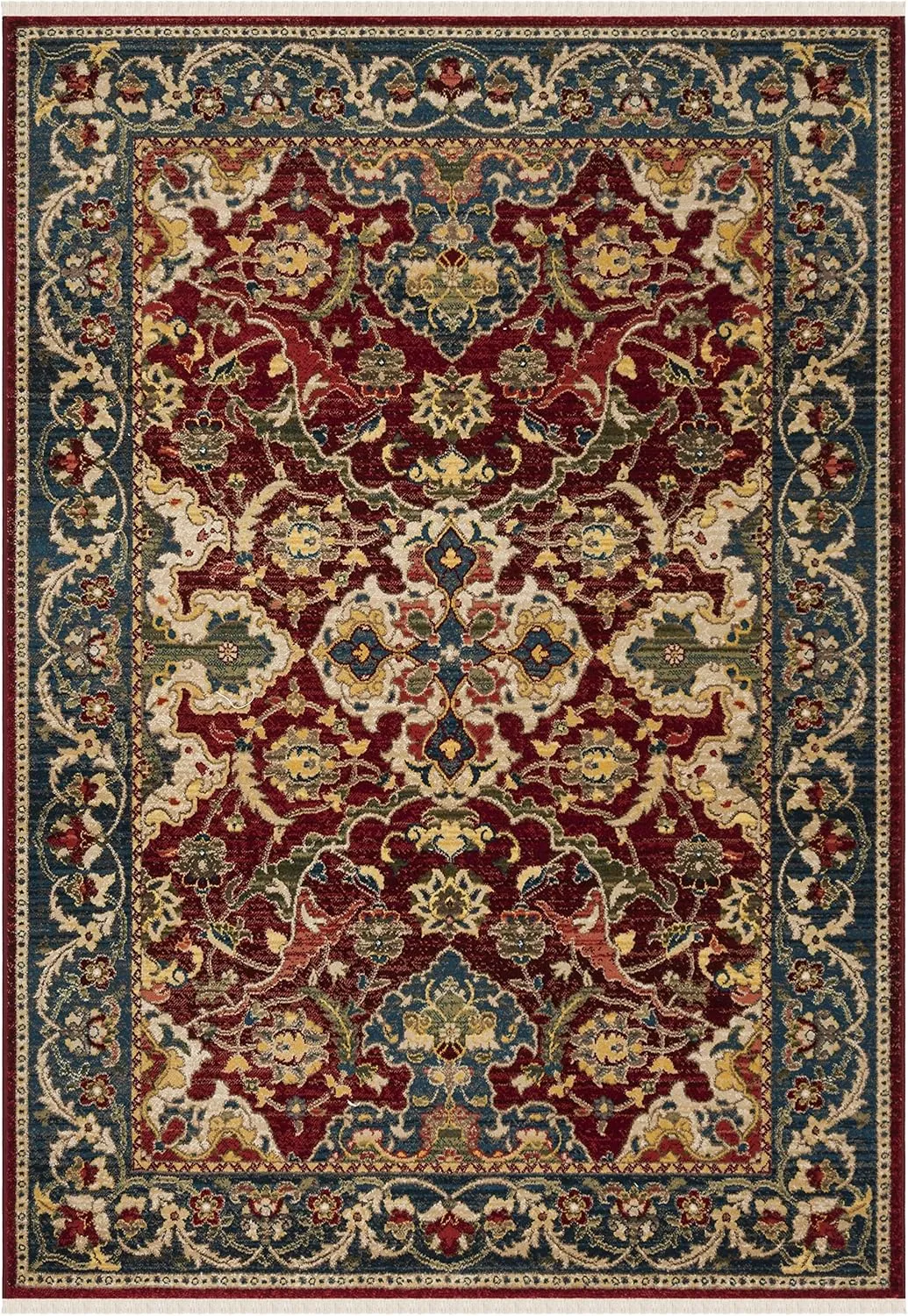 SAFAVIEH Kashan Collection Area Rug - 5'1" x 7'5", Red & Blue, Traditional Oriental Design, Non-Shedding & Easy Care, Ideal for High Traffic Areas in Living Room, Bedroom (KSN307Q)