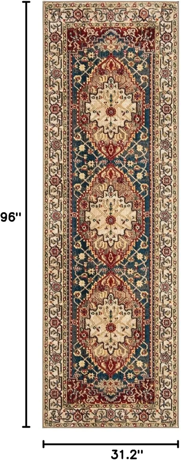 SAFAVIEH Kashan Collection Runner Rug - 2'6" x 8', Blue & Red, Traditional Oriental Design, Non-Shedding & Easy Care, Ideal for High Traffic Areas in Living Room, Bedroom (KSN306M)