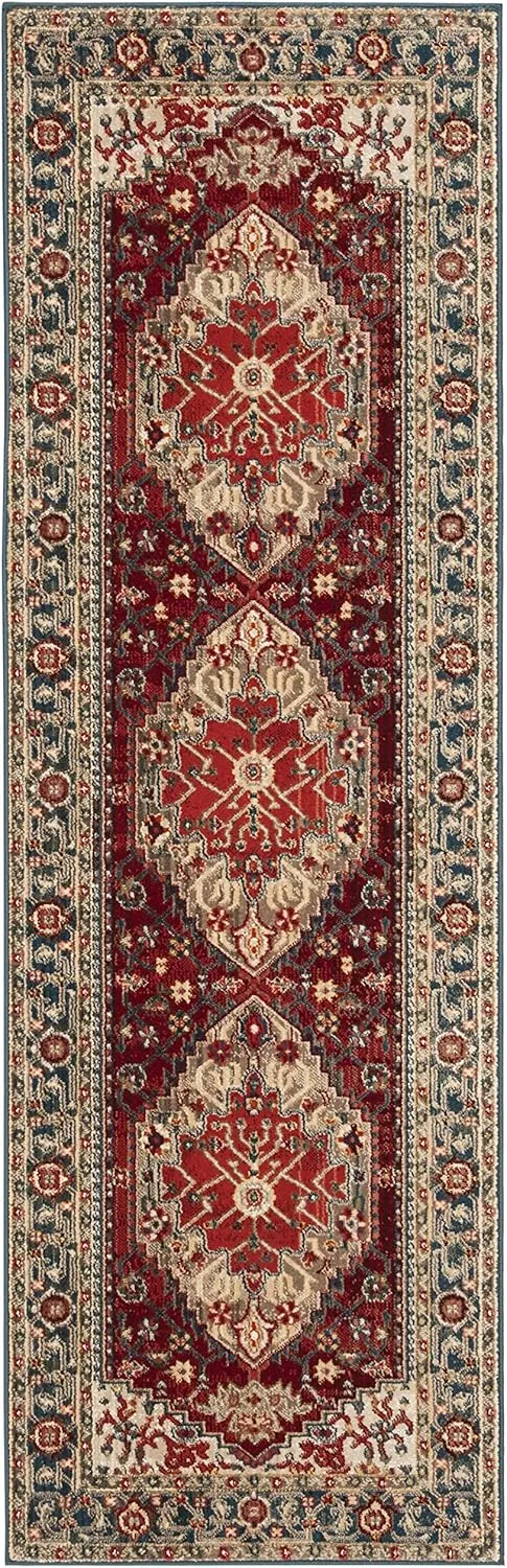 SAFAVIEH Kashan Collection Runner Rug - 2'6" x 8', Blue & Red, Traditional Oriental Design, Non-Shedding & Easy Care, Ideal for High Traffic Areas in Living Room, Bedroom (KSN306M)