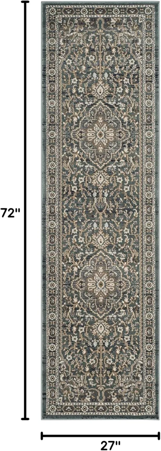 SAFAVIEH Lyndhurst Collection Area Rug - 2'3" x 6' Runner, Teal/Grey, Geometric Design, Ideal for High Traffic Areas in Living Room, Bedroom, Dining (LNH338A)