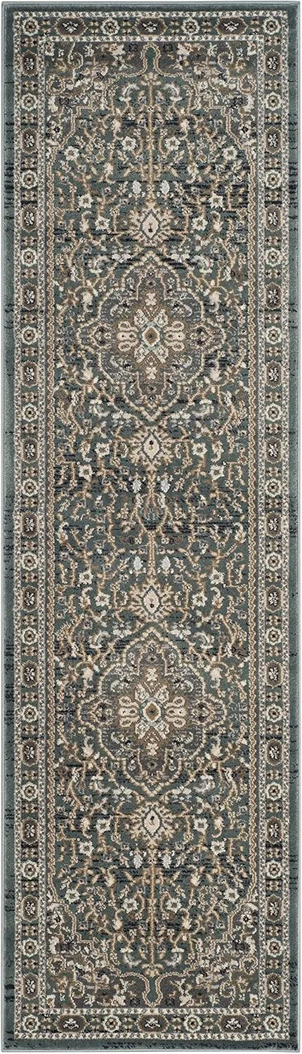 SAFAVIEH Lyndhurst Collection Area Rug - 2'3" x 6' Runner, Teal/Grey, Geometric Design, Ideal for High Traffic Areas in Living Room, Bedroom, Dining (LNH338A)