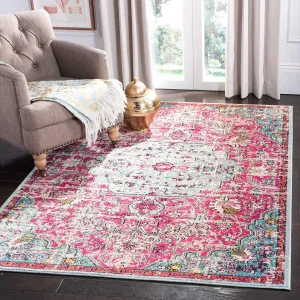 SAFAVIEH Madison Collection Area Rug - 6' x 9', Fuchsia & Teal, Boho Chic Medallion Distressed Design, Non-Shedding & Easy Care, Ideal for High Traffic Areas in Living Room, Bedroom (MAD447R)