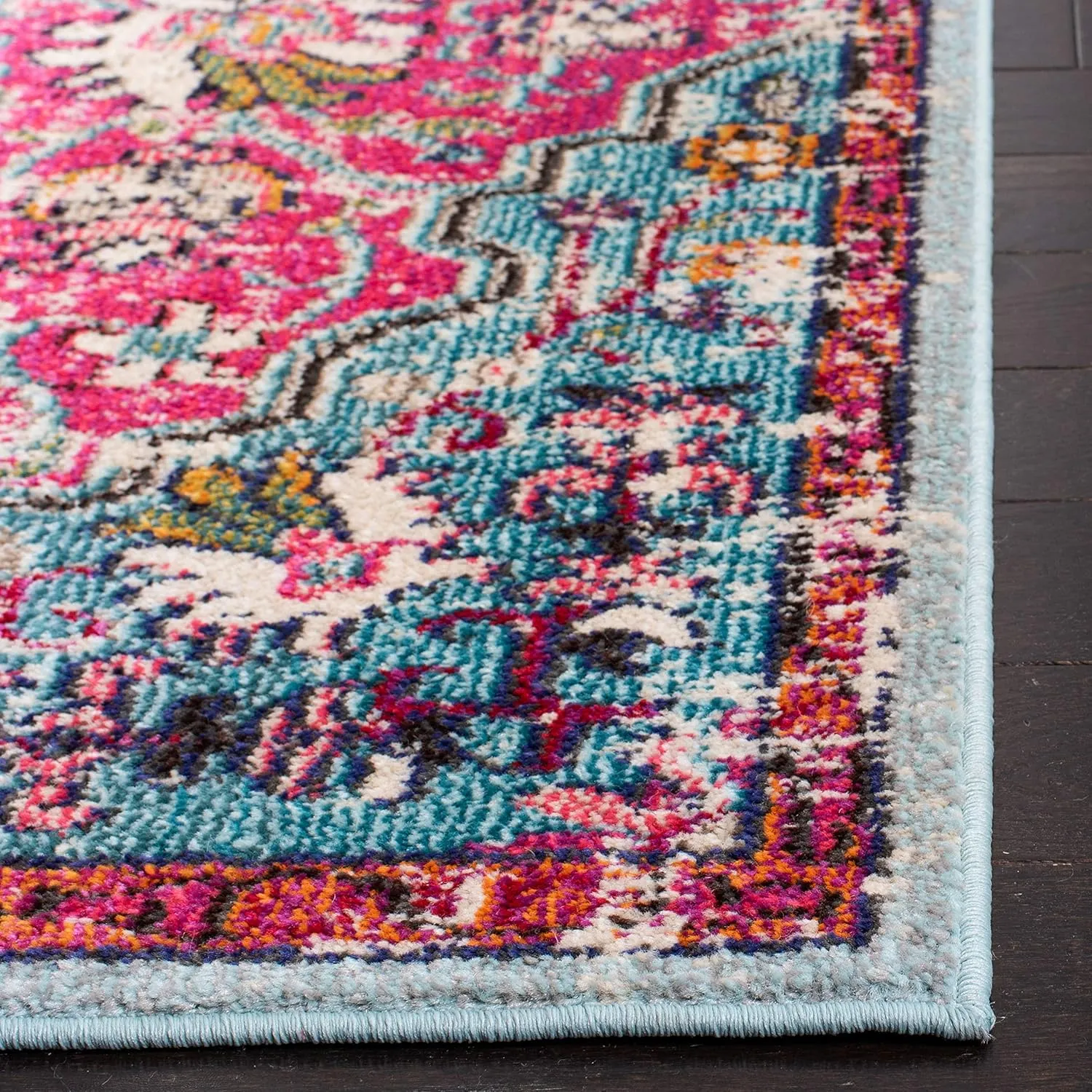 SAFAVIEH Madison Collection Area Rug - 6' x 9', Fuchsia & Teal, Boho Chic Medallion Distressed Design, Non-Shedding & Easy Care, Ideal for High Traffic Areas in Living Room, Bedroom (MAD447R)