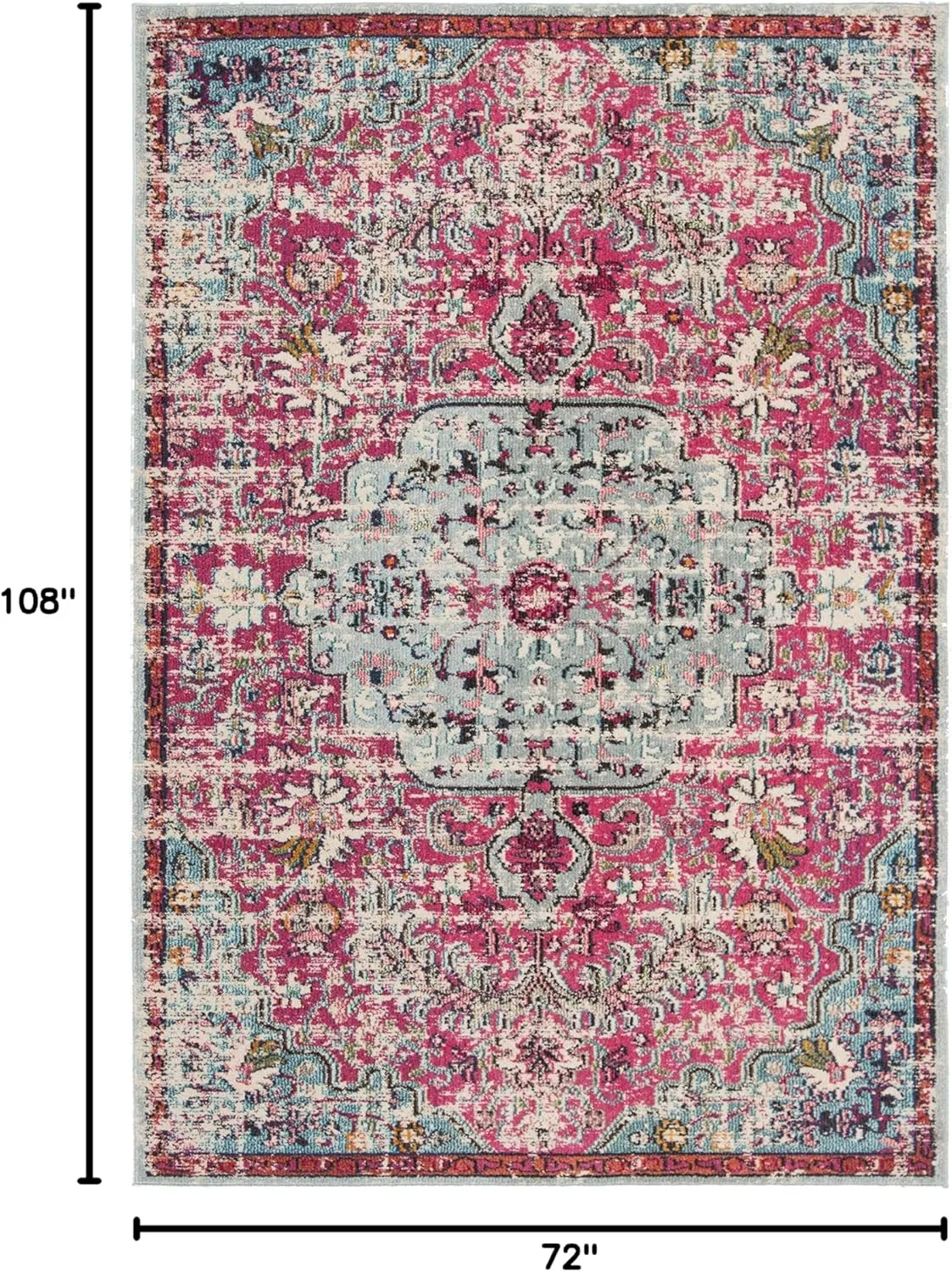 SAFAVIEH Madison Collection Area Rug - 6' x 9', Fuchsia & Teal, Boho Chic Medallion Distressed Design, Non-Shedding & Easy Care, Ideal for High Traffic Areas in Living Room, Bedroom (MAD447R)
