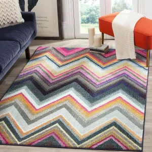 SAFAVIEH Monaco Collection 5'1" x 7'7" Multi MNC234F Boho Chevron Non-Shedding Living Room Bedroom Area Rug