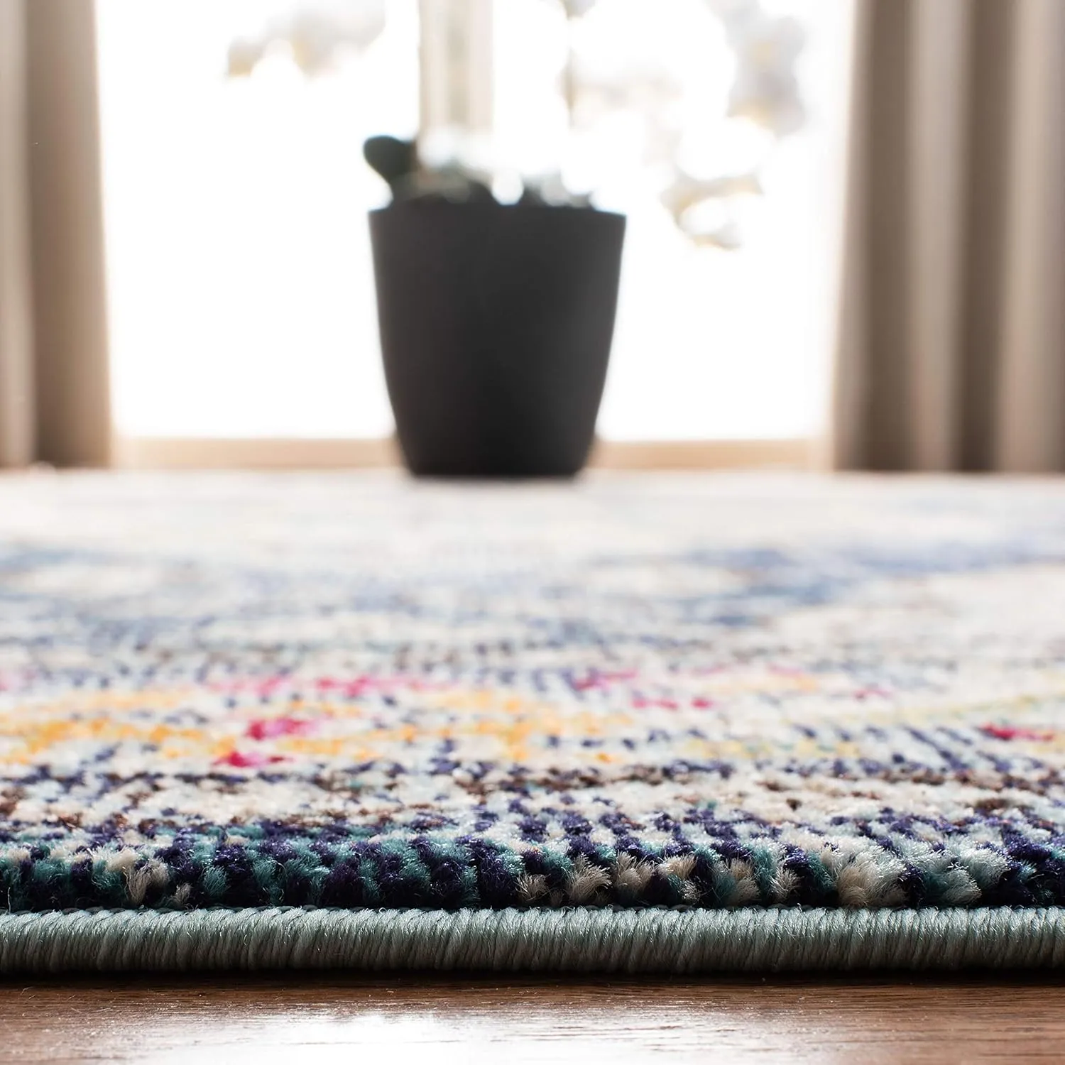 SAFAVIEH Monaco Collection Area Rug - 8' x 10', Navy & Light Blue, Boho Chic Medallion Distressed Design, Non-Shedding & Easy Care, Ideal for High Traffic Areas in Living Room, Bedroom (MNC243N)