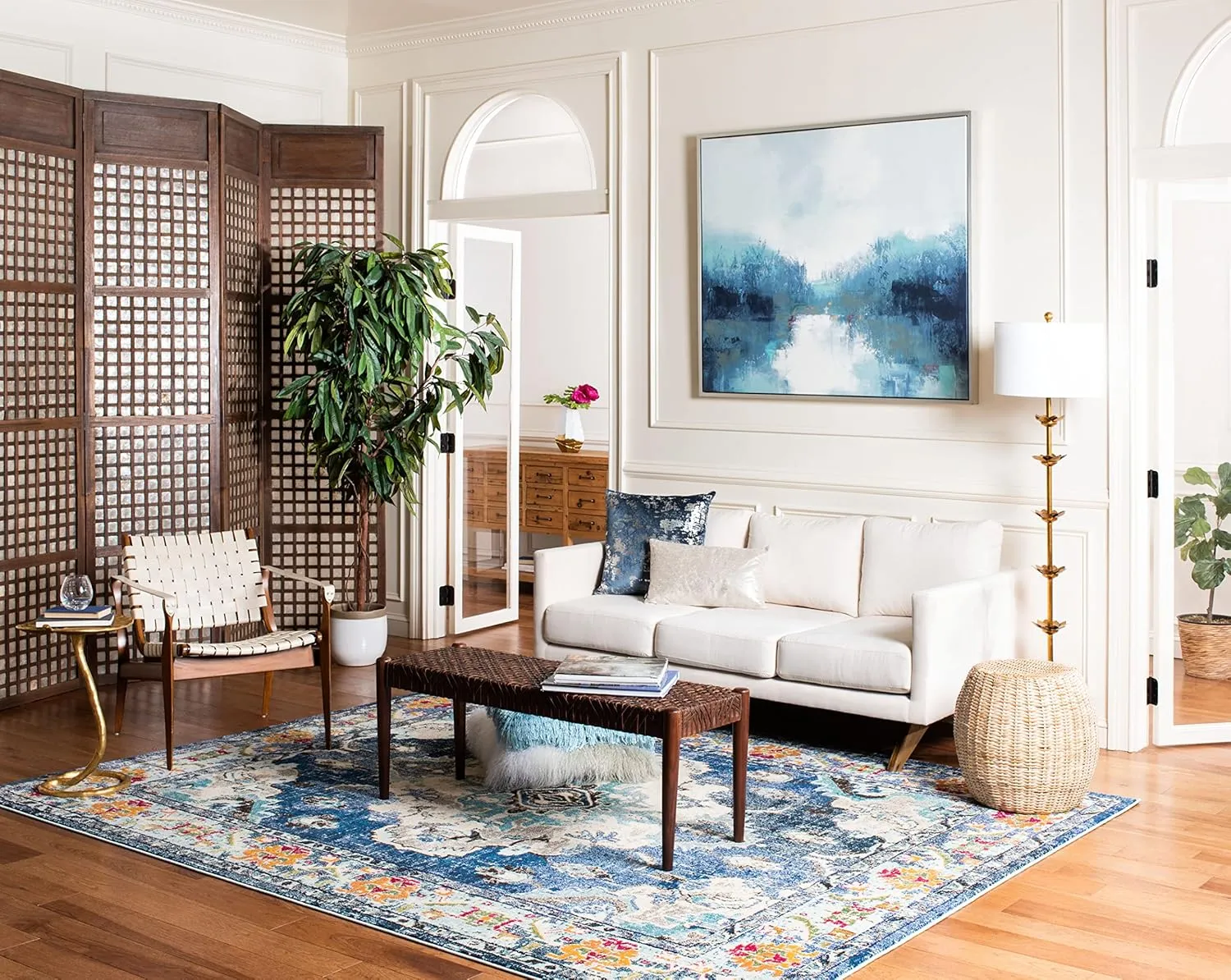 SAFAVIEH Monaco Collection Area Rug - 8' x 10', Navy & Light Blue, Boho Chic Medallion Distressed Design, Non-Shedding & Easy Care, Ideal for High Traffic Areas in Living Room, Bedroom (MNC243N)