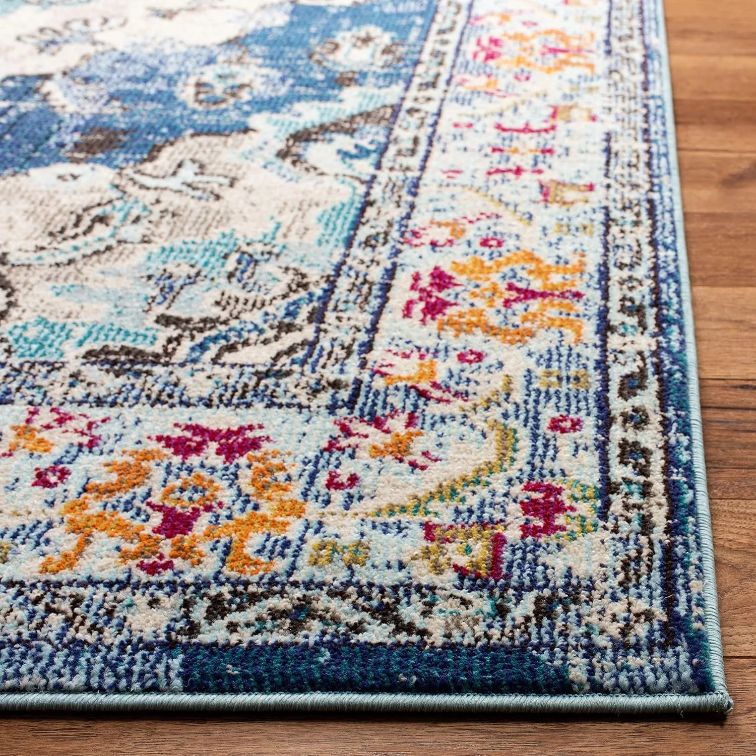 SAFAVIEH Monaco Collection Area Rug - 8' x 10', Navy & Light Blue, Boho Chic Medallion Distressed Design, Non-Shedding & Easy Care, Ideal for High Traffic Areas in Living Room, Bedroom (MNC243N)