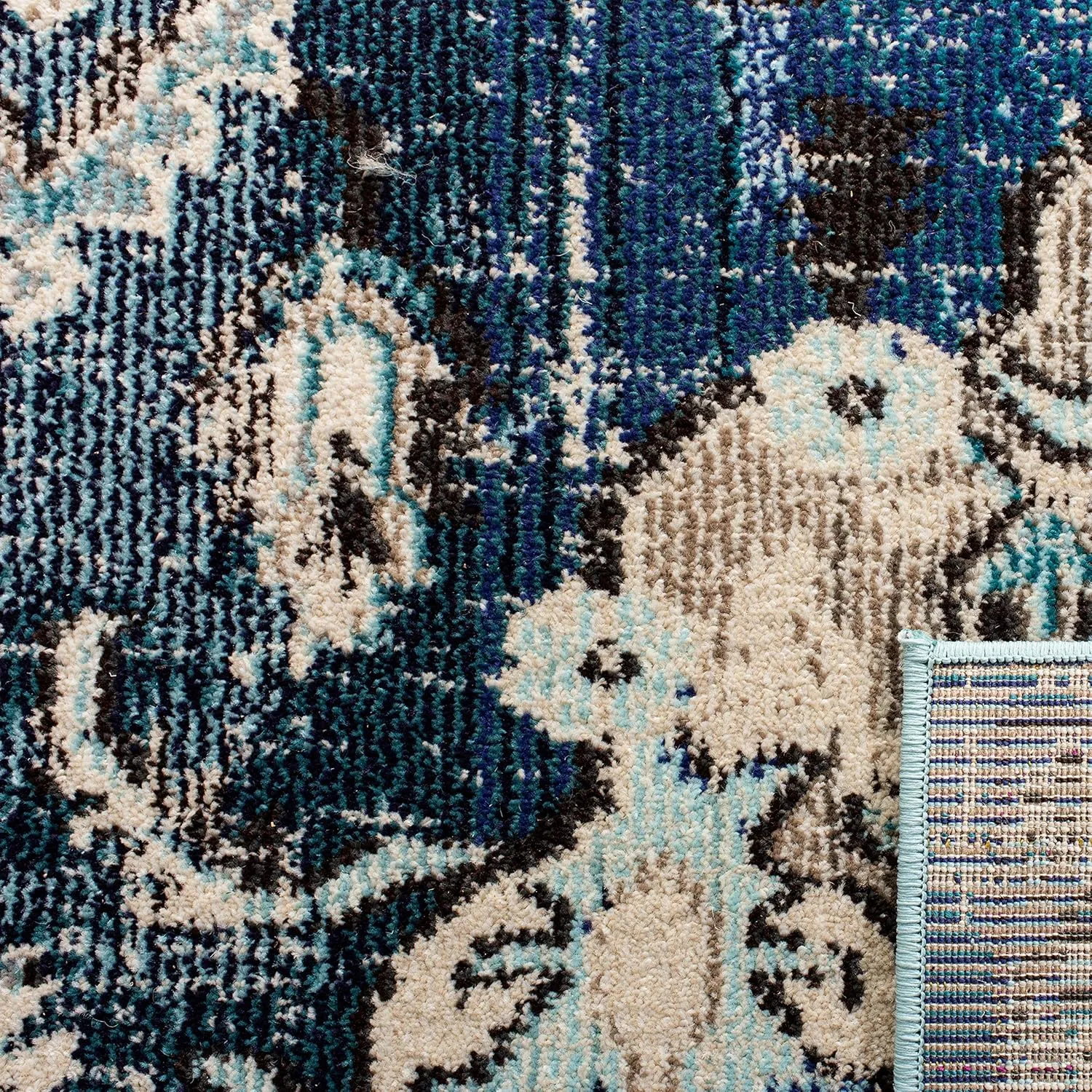 SAFAVIEH Monaco Collection Area Rug - 8' x 10', Navy & Light Blue, Boho Chic Medallion Distressed Design, Non-Shedding & Easy Care, Ideal for High Traffic Areas in Living Room, Bedroom (MNC243N)