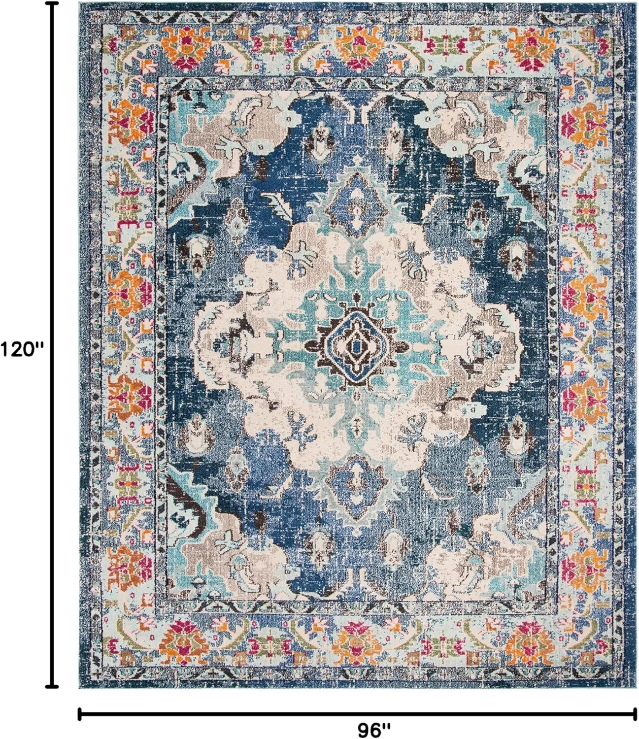 SAFAVIEH Monaco Collection Area Rug - 8' x 10', Navy & Light Blue, Boho Chic Medallion Distressed Design, Non-Shedding & Easy Care, Ideal for High Traffic Areas in Living Room, Bedroom (MNC243N)