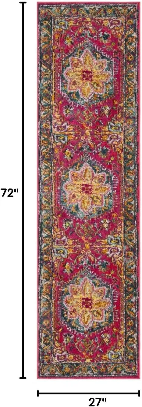 SAFAVIEH Phoenix Collection Runner Rug - 2'3" x 6', Fuchsia & Blue, Boho Chic Oriental Medallion Design, Non-Shedding & Easy Care, Ideal for High Traffic Areas in Living Room, Bedroom (PHX153R)
