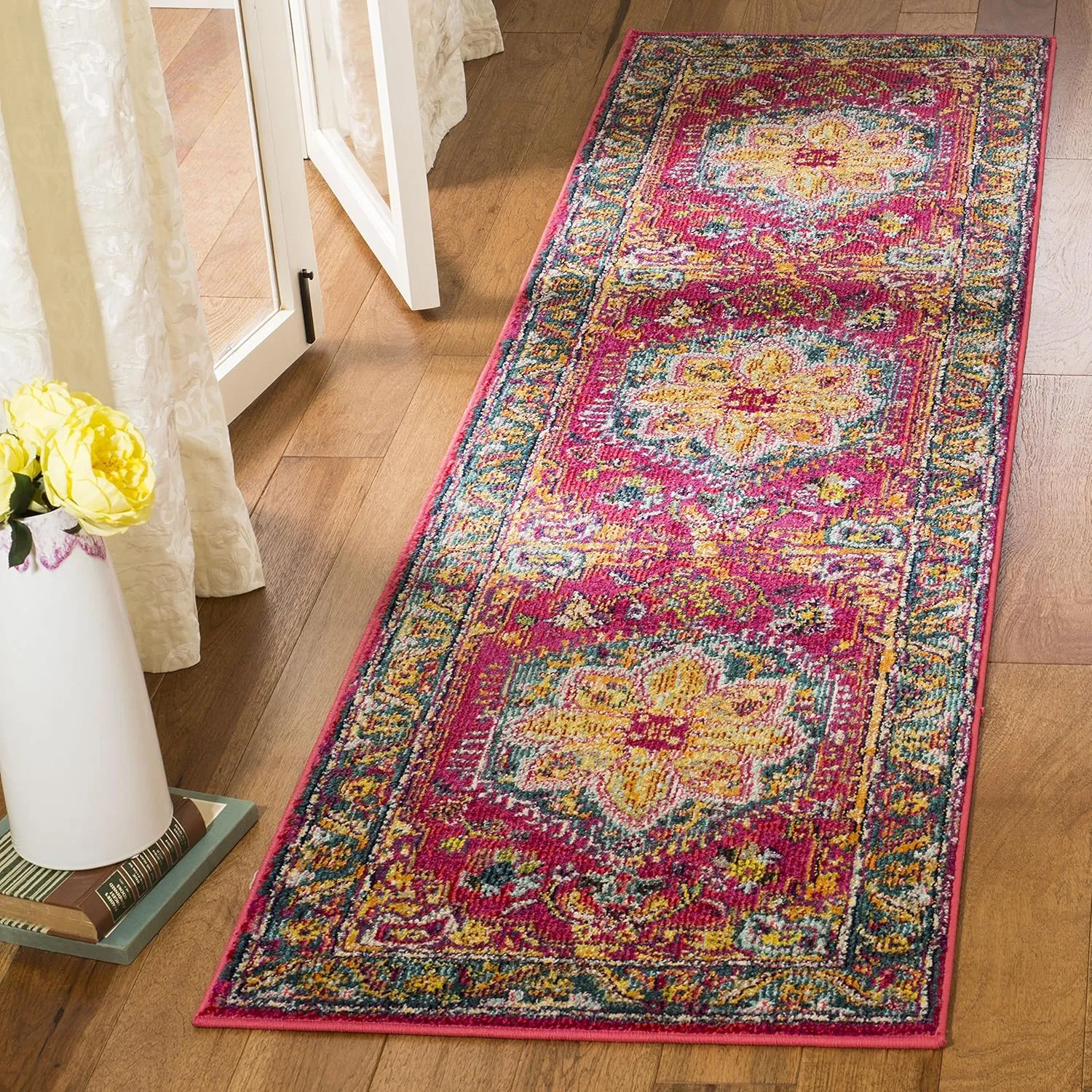 SAFAVIEH Phoenix Collection Runner Rug - 2'3" x 6', Fuchsia & Blue, Boho Chic Oriental Medallion Design, Non-Shedding & Easy Care, Ideal for High Traffic Areas in Living Room, Bedroom (PHX153R)