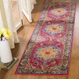 SAFAVIEH Phoenix Collection Runner Rug - 2'3" x 6', Fuchsia & Blue, Boho Chic Oriental Medallion Design, Non-Shedding & Easy Care, Ideal for High Traffic Areas in Living Room, Bedroom (PHX153R)