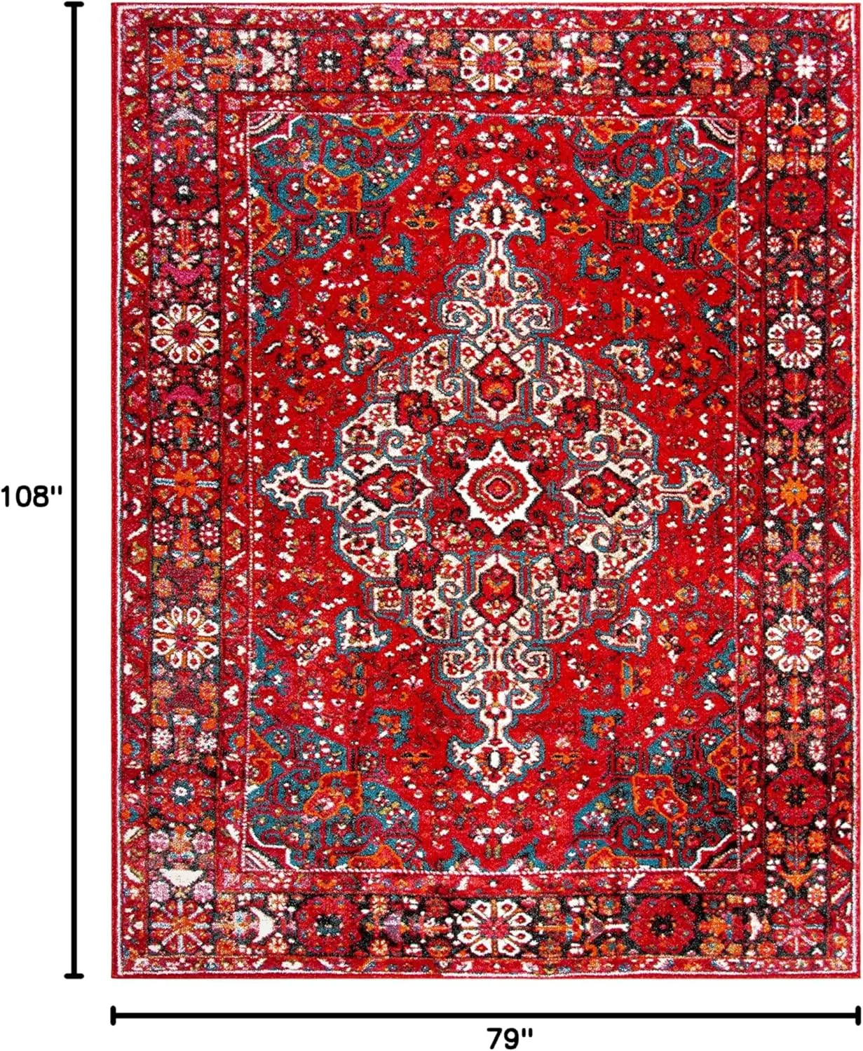 SAFAVIEH Vintage Hamadan Collection Area Rug - 6'7" x 9', Red & Multi, Oriental Traditional Persian Design, Non-Shedding & Easy Care, Ideal for High Traffic Areas in Living Room, Bedroom (VTH222A)