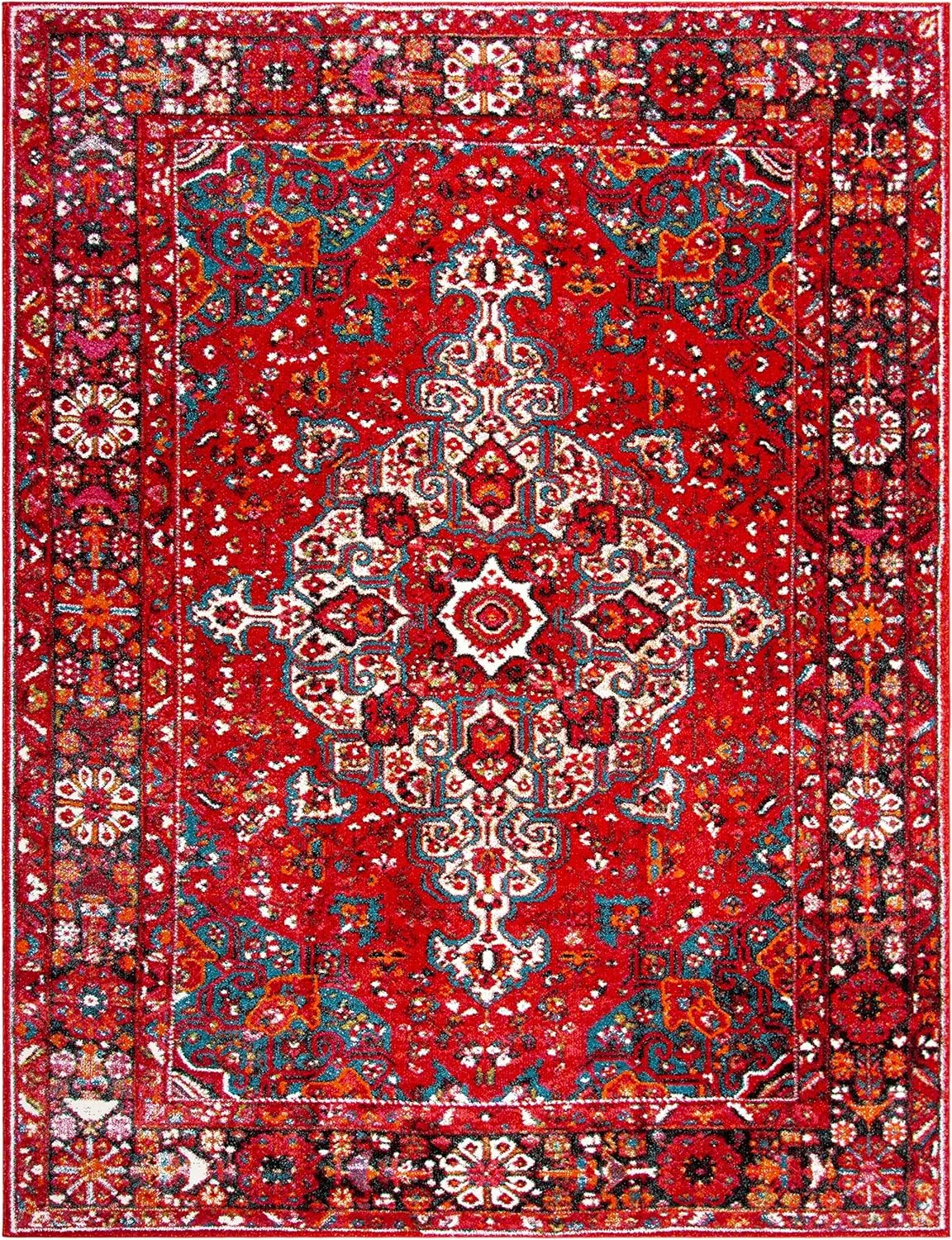 SAFAVIEH Vintage Hamadan Collection Area Rug - 6'7" x 9', Red & Multi, Oriental Traditional Persian Design, Non-Shedding & Easy Care, Ideal for High Traffic Areas in Living Room, Bedroom (VTH222A)