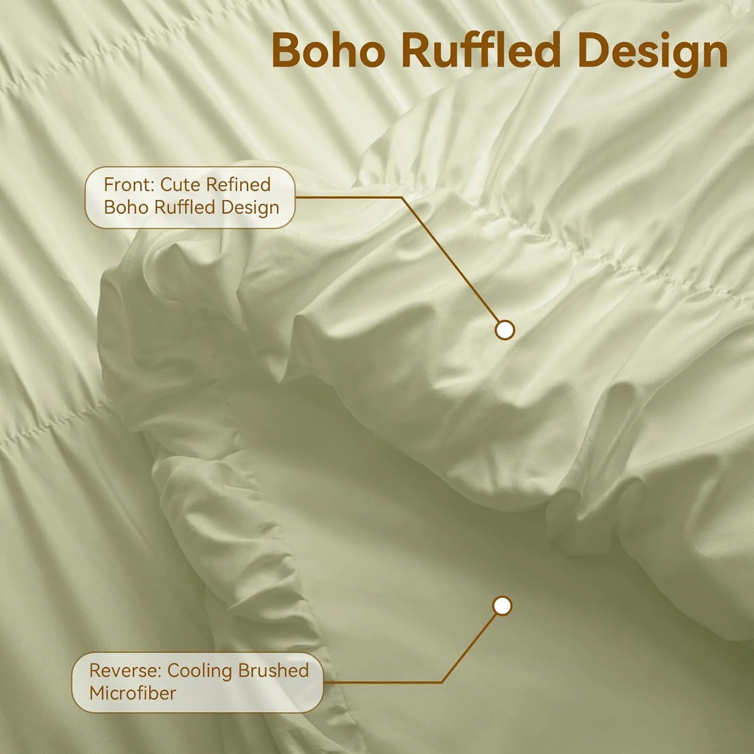 Sage Green Comforter Set Queen - Boho Fluffy Ruched Bedding Comforter Set with 2 Pillowcases, 3 Pieces Soft Shabby Chic Ruffle Bed Set for All Season