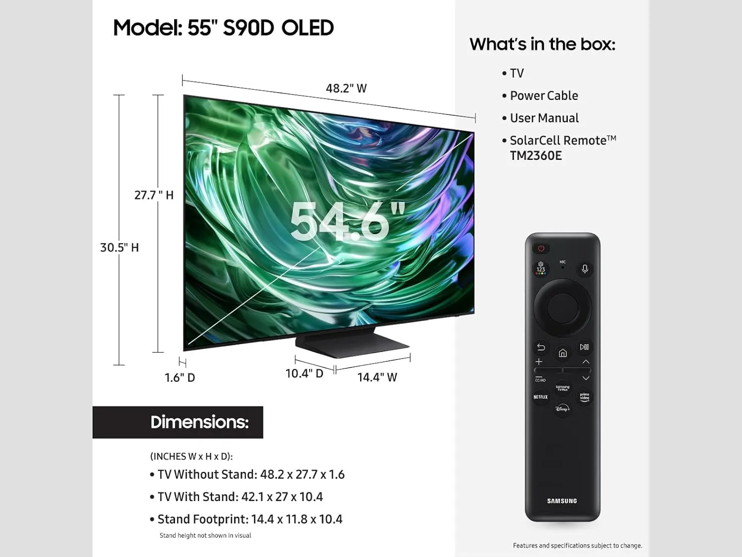 SAMSUNG 55-Inch Class OLED 4K S90D Series HDR  Smart TV w/Dolby Atmos, Object Tracking Sound Lite, Motion Xcelerator, Real Depth Enhancer, 4K AI Upscaling, Alexa Built-in (QN55S90D, 2024 Model)