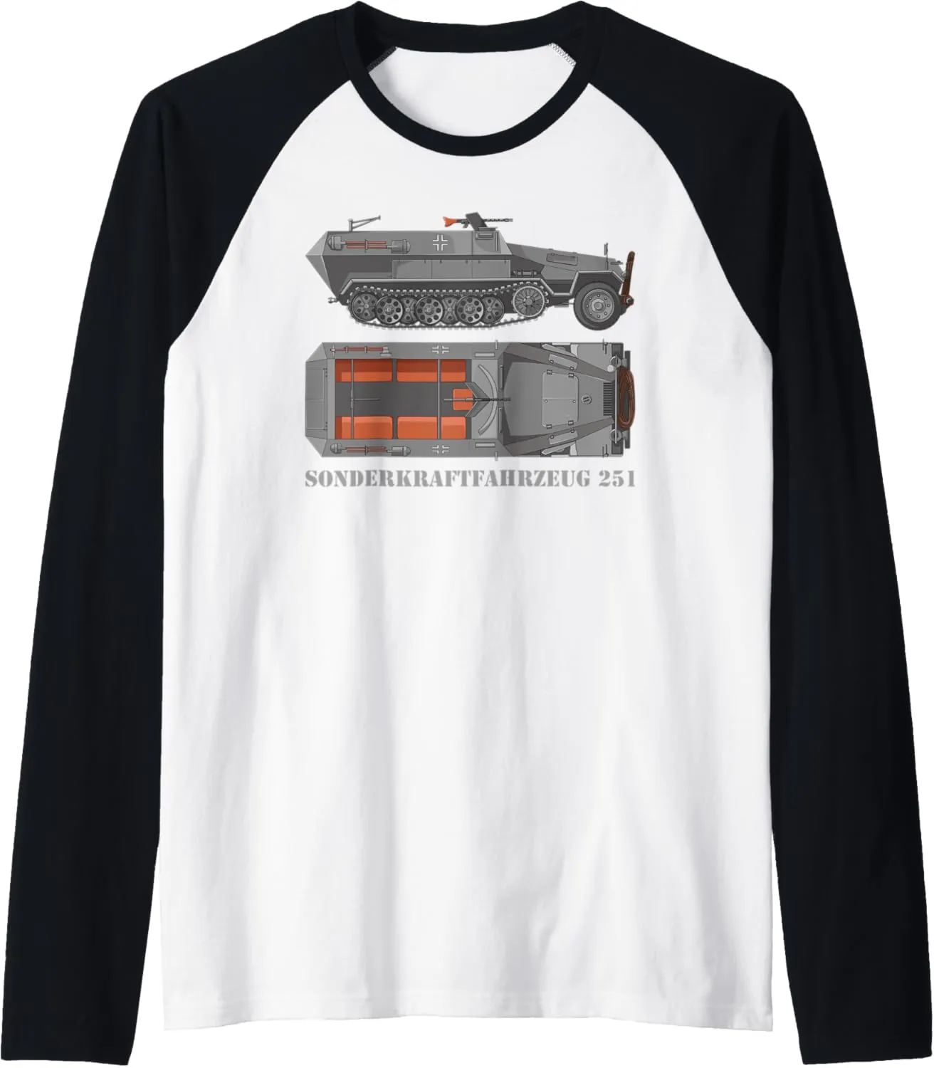 SdKfz 251 German WW2 Half-track APC Hanomags Diagram Raglan Baseball Tee