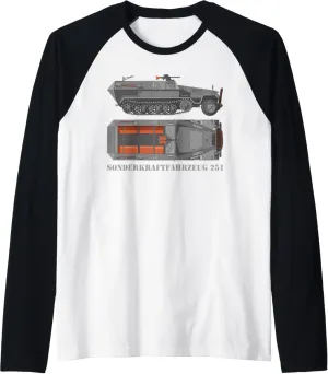 SdKfz 251 German WW2 Half-track APC Hanomags Diagram Raglan Baseball Tee