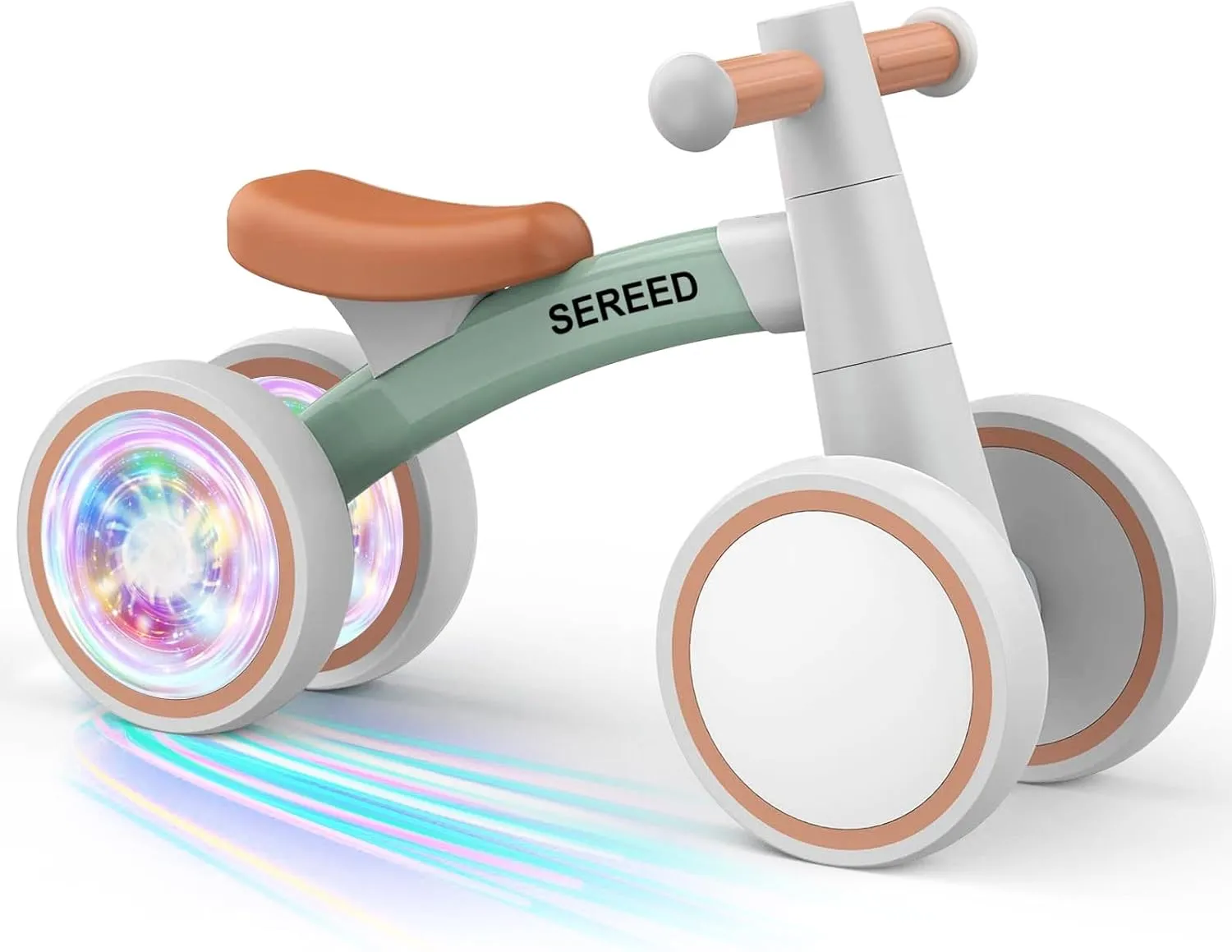SEREED Colorful Lighting Baby Balance Bike, Toys for 1 Year Old Boys Girls, 12-24 Month Toddler Balance Bike with 4 Silence Wheels, First Birthday Gift (Green)
