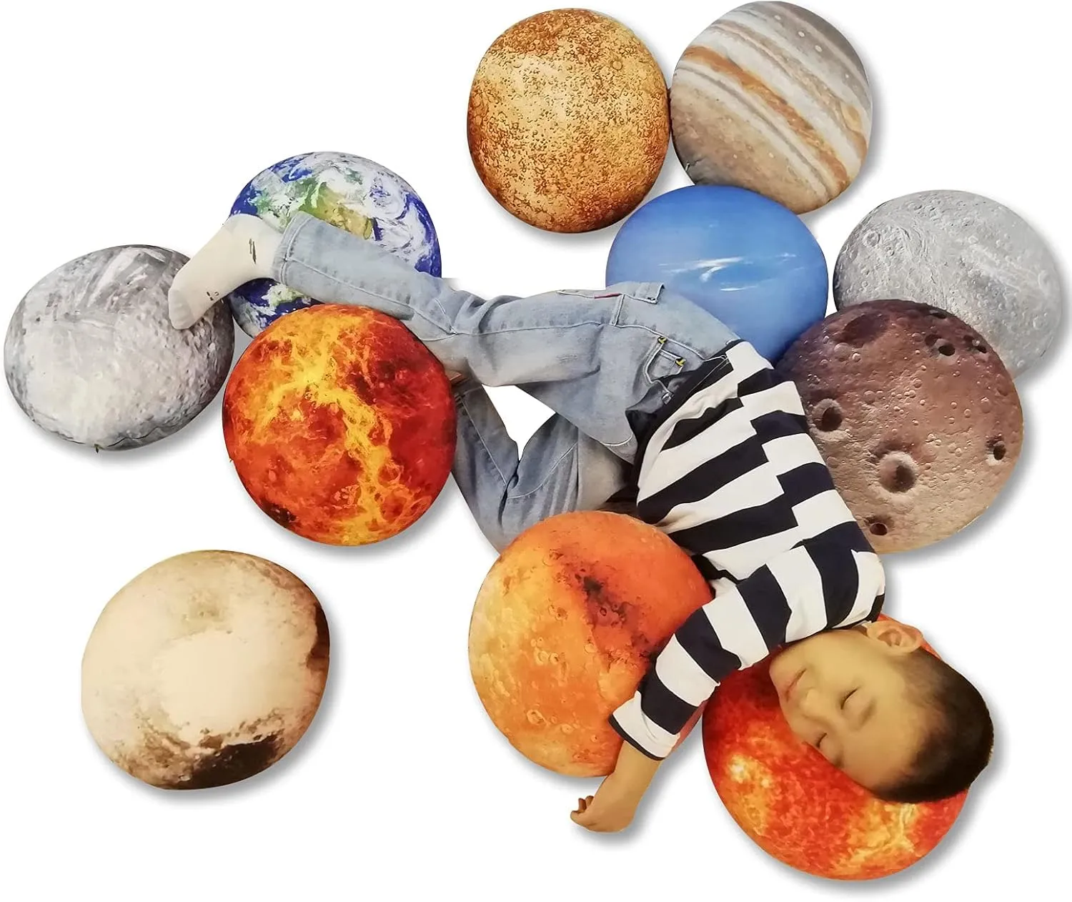 Set of 12 Space Decor Planet Throw Pillow Covers 20x20in,Planet Pillows Covers for Kids Solar System Universe Planet Cushion Cover Round Pillows Cover for Bed