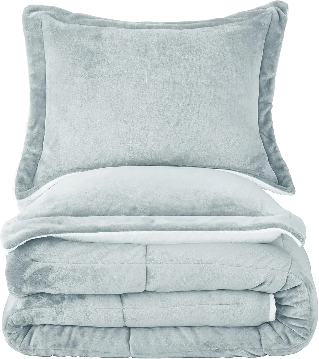 Seward Park Silver Grey Sherpa Comforter Set Full Queen Size, All Season Soft Warm Fleece Blanket, Winter Bedding Sets with 2 Pillow Shams