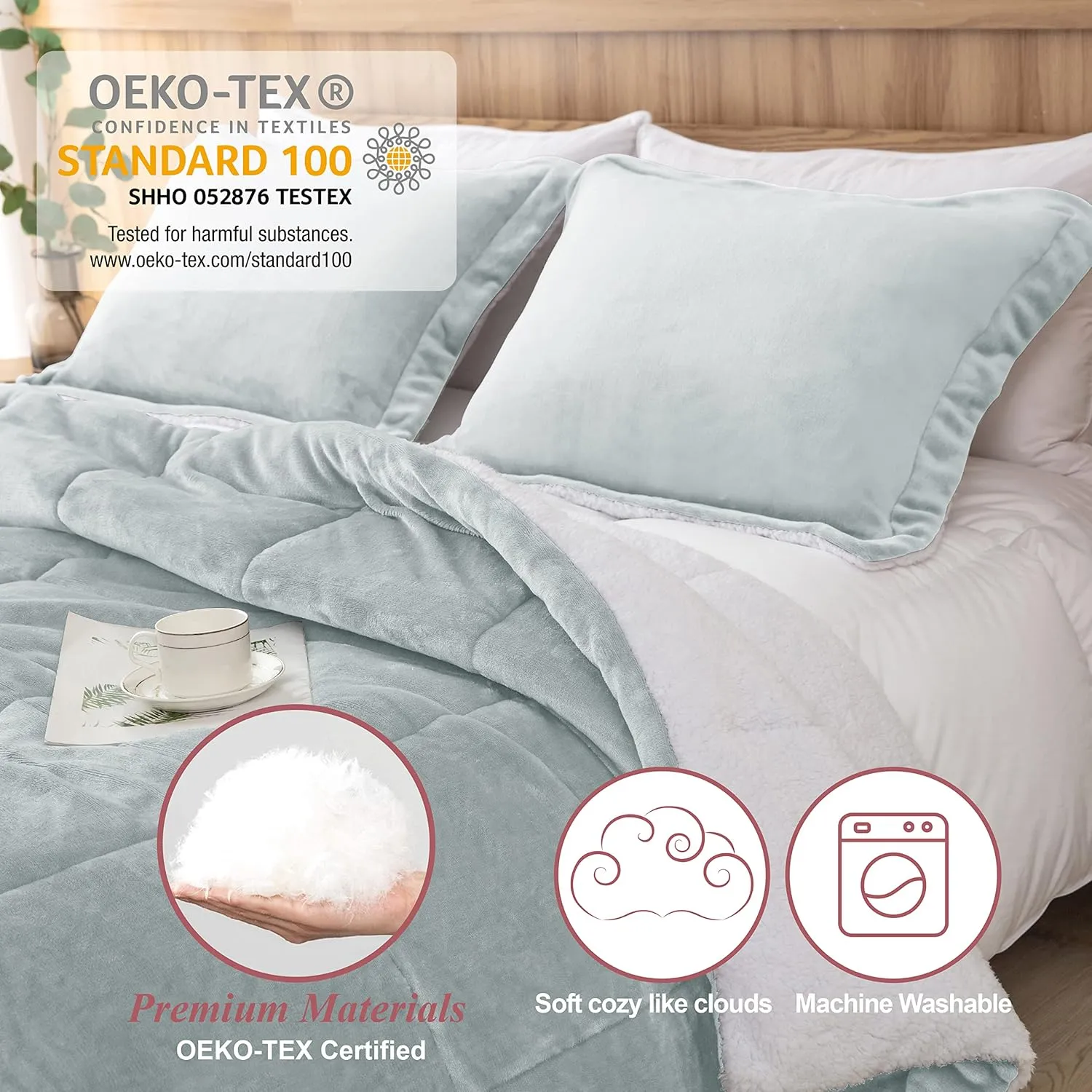 Seward Park Silver Grey Sherpa Comforter Set Full Queen Size, All Season Soft Warm Fleece Blanket, Winter Bedding Sets with 2 Pillow Shams