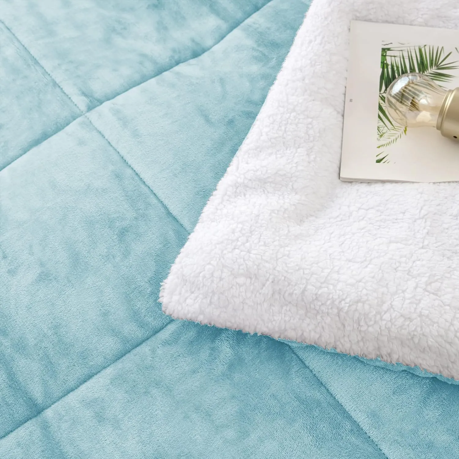 Seward Park Smoke Blue Sherpa Comforter Set Full Queen Size, All Season Soft Warm Fleece Blanket, Winter Bedding Sets with 2 Pillow Shams
