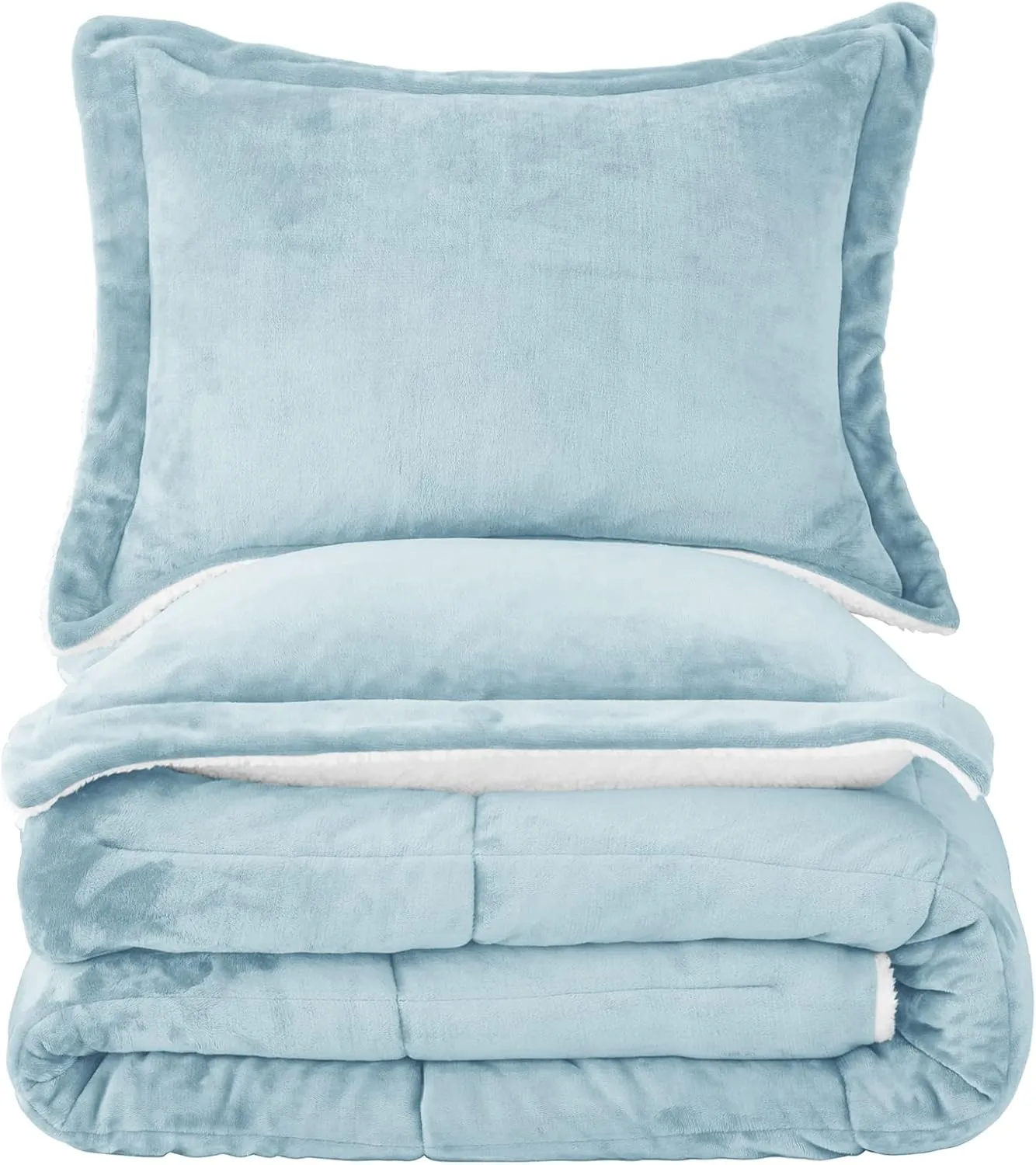 Seward Park Smoke Blue Sherpa Comforter Set Full Queen Size, All Season Soft Warm Fleece Blanket, Winter Bedding Sets with 2 Pillow Shams