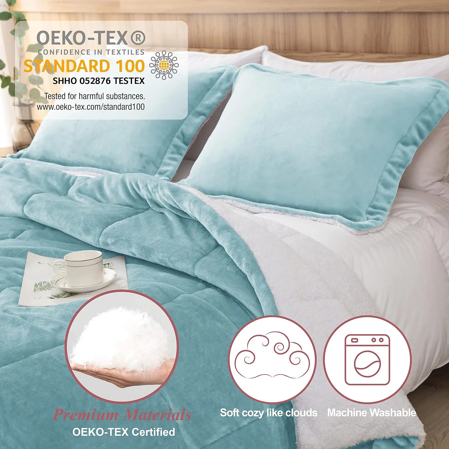 Seward Park Smoke Blue Sherpa Comforter Set Full Queen Size, All Season Soft Warm Fleece Blanket, Winter Bedding Sets with 2 Pillow Shams