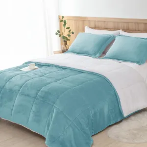 Seward Park Smoke Blue Sherpa Comforter Set Full Queen Size, All Season Soft Warm Fleece Blanket, Winter Bedding Sets with 2 Pillow Shams