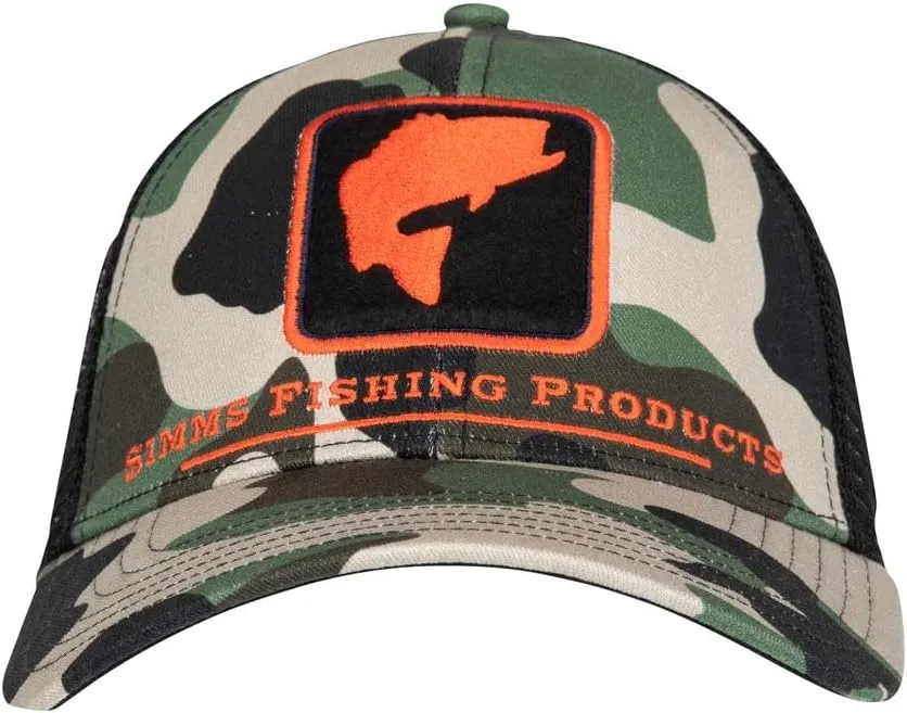 Simms Bass Icon Trucker Hat, Snapback Cap with Fish