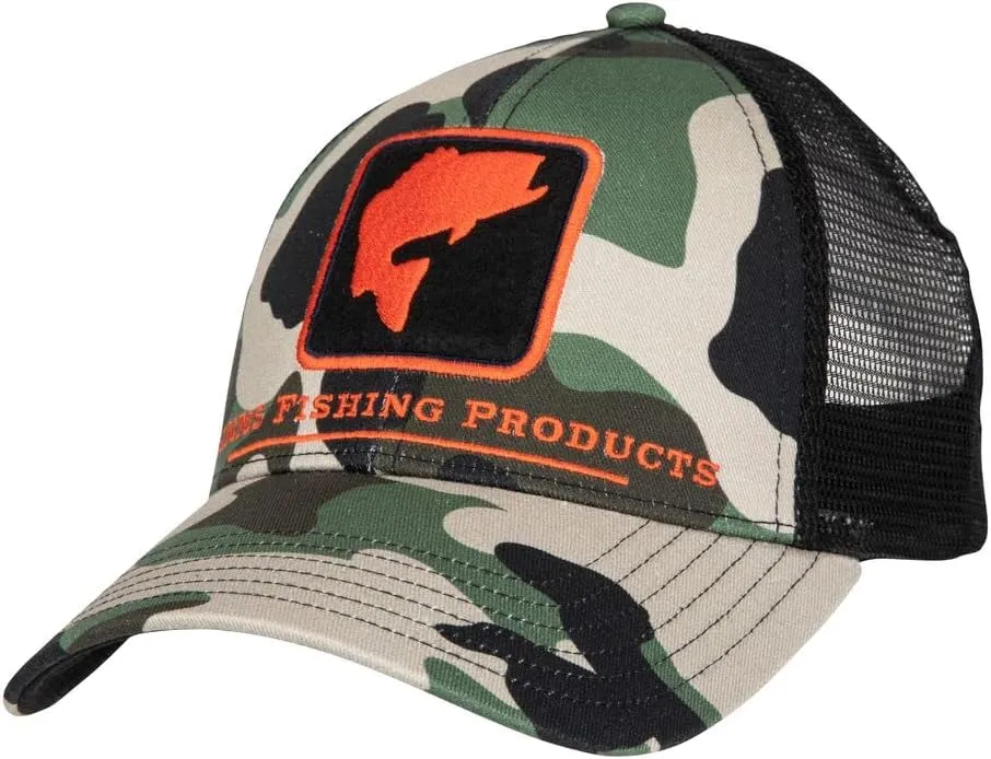 Simms Bass Icon Trucker Hat, Snapback Cap with Fish