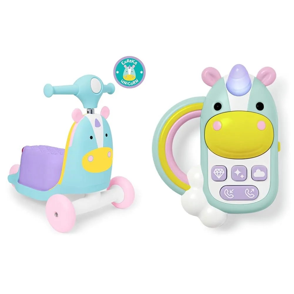 Skip Hop 3-in-1 Baby Activity Push Walker to Toddler Scooter, Zoo Unicorn & Baby Phone Toy, Zoo, Unicorn