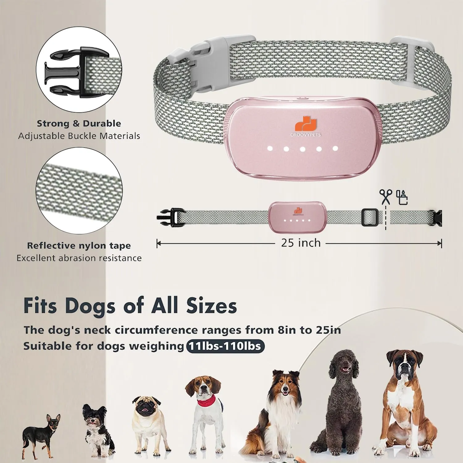 Smart Automatic Anti bark Dog Collar Intelligent Waterproof Rechargeable Barking Terminator (Pink Bark Collar)