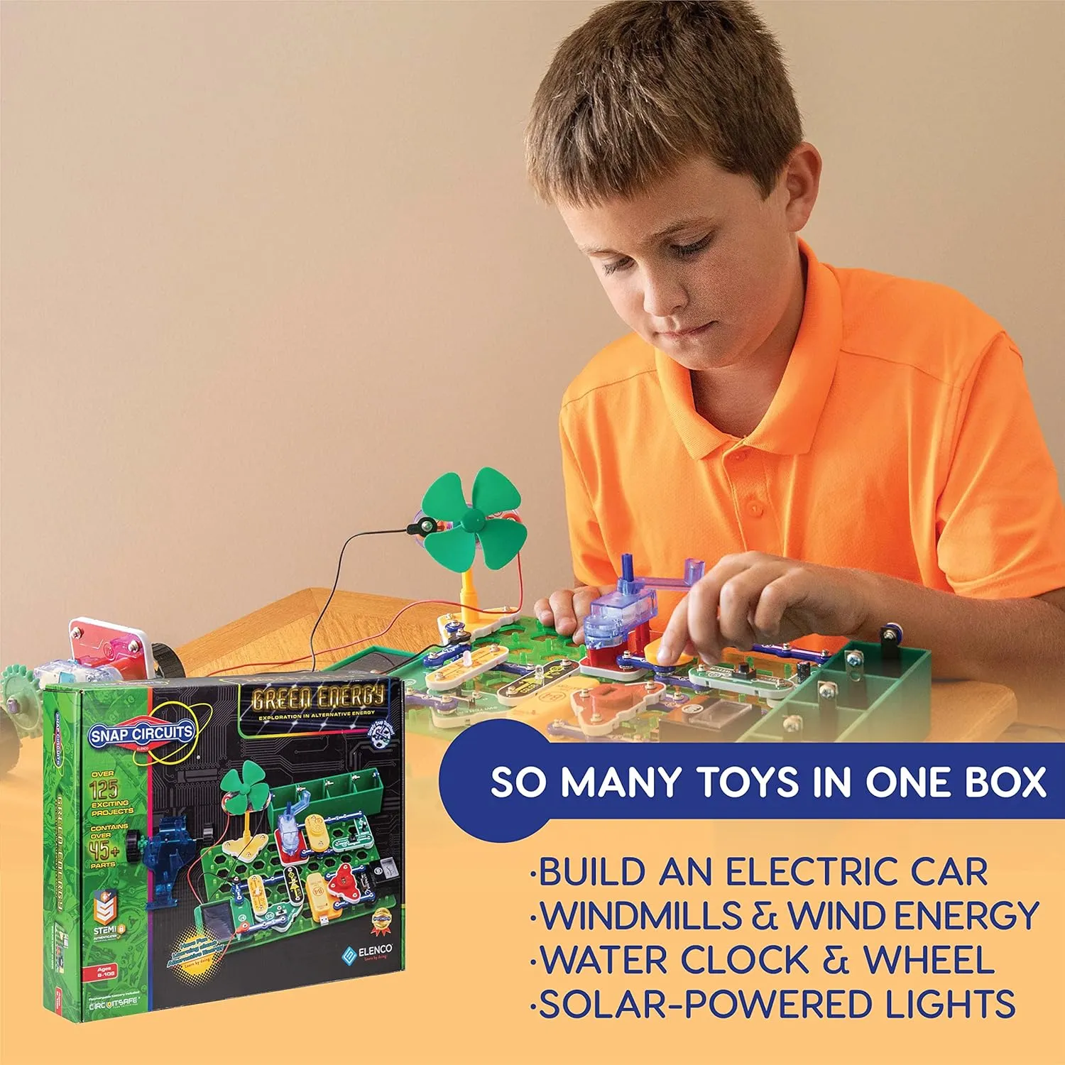 Snap Circuits Green Energy Electronics Exploration Kit | Over 125 Exciting STEM Projects | Full Color Project Manual | 45  Snap Circuits Parts | STEM Educational Toys for Kids 8 