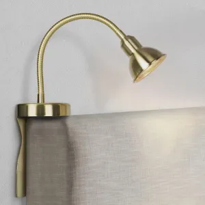 Solfres Patented Innovative Design Headboard Reading Light. No Drilling Golden Book Light for Bedtime Reading. Dimmable LED Book Reading Lamp with Bulb. Movable & Flexible, Gold