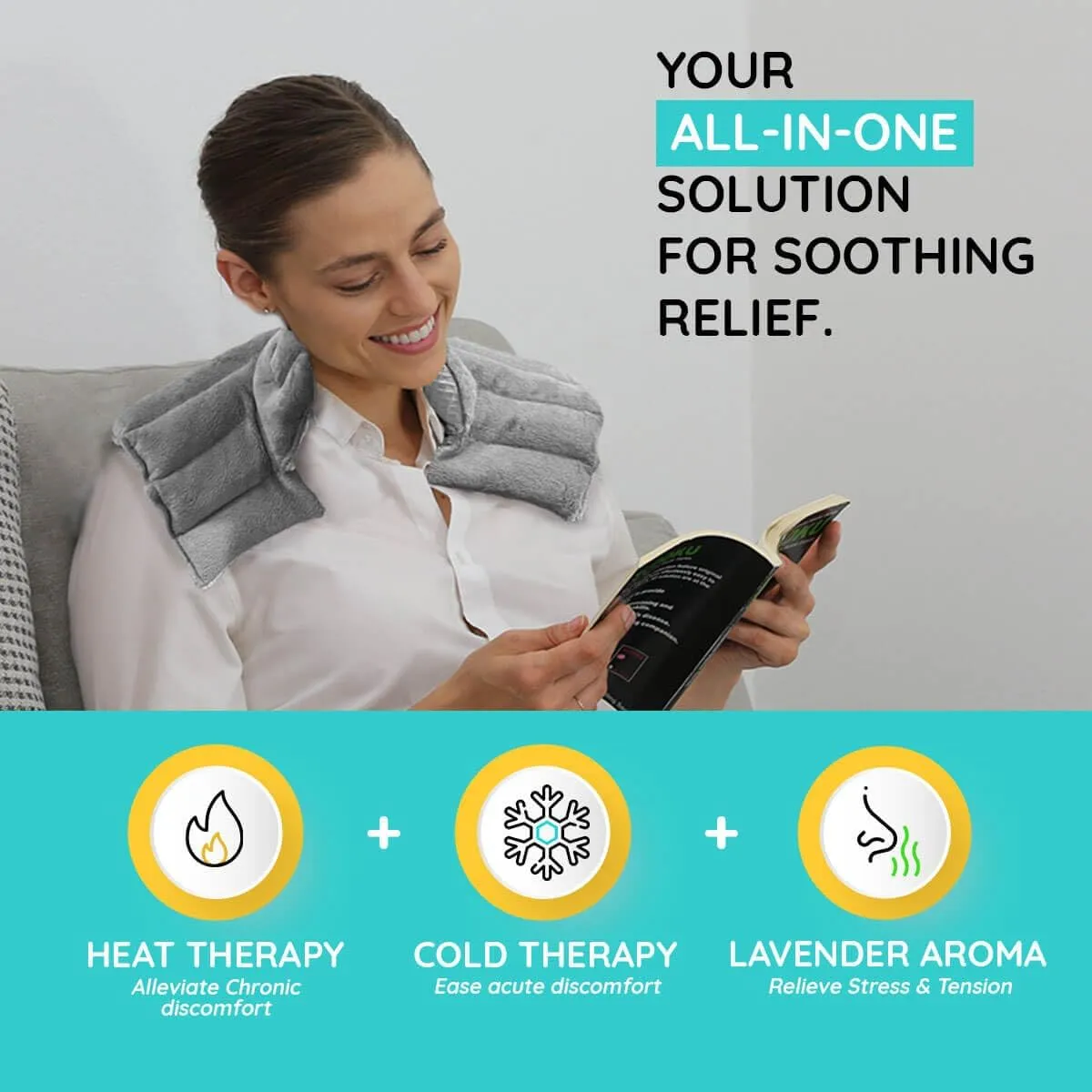 Solutions Microwavable Heating Pads - Neck & Shoulder Relaxer for Upper Back & Neck - Reusable Heating Pad & Hot Pack - 1 XL Pack - Lavender Aroma