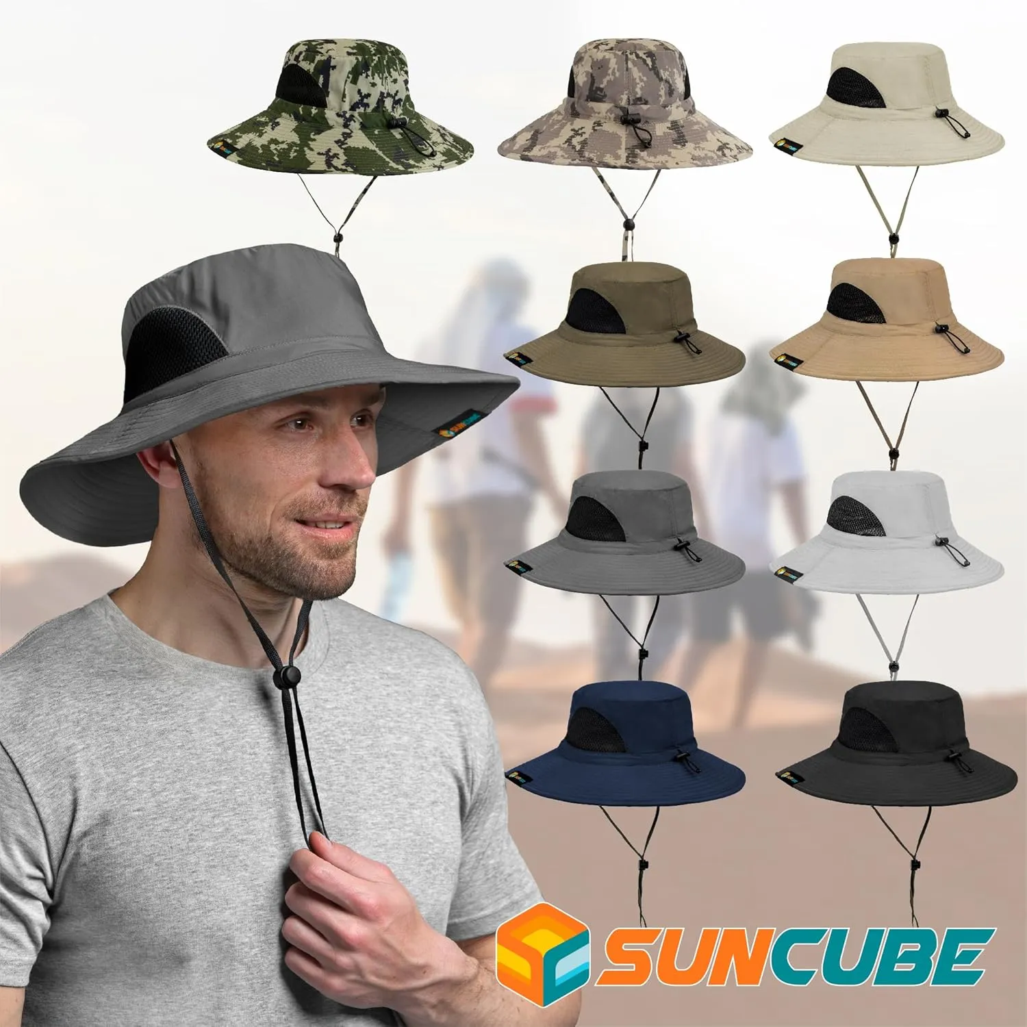 SUN CUBE Wide Brim Sun Hat Men Women, Fishing Hats Sun UV Protection, Mens Hiking Bucket Hat Safari Beach Boonie, UPF 50 