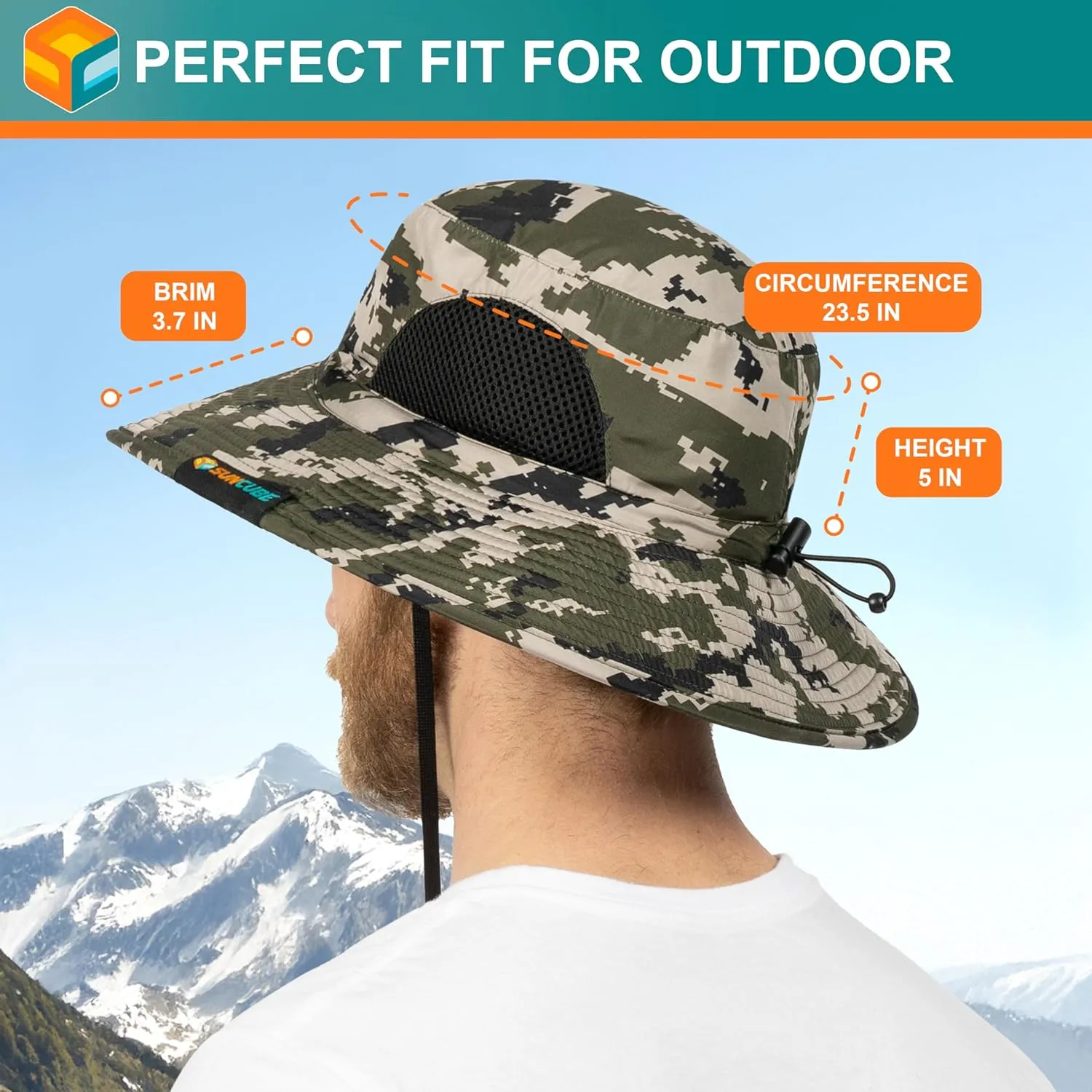 SUN CUBE Wide Brim Sun Hat Men Women, Fishing Hats Sun UV Protection, Mens Hiking Bucket Hat Safari Beach Boonie, UPF 50 