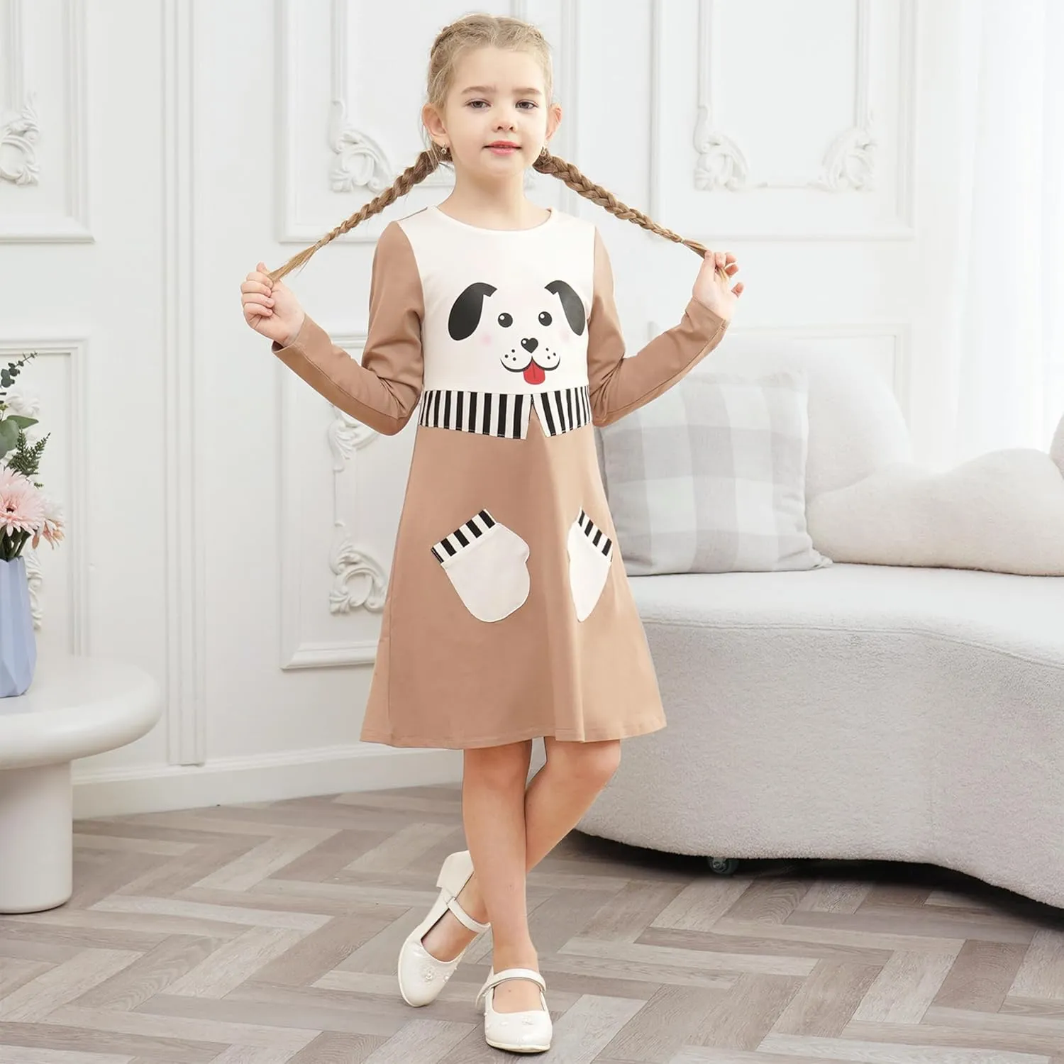 Sunny Fashion Girls Dress Colorful Daisy Flower Rainbow Long Sleeve Cotton