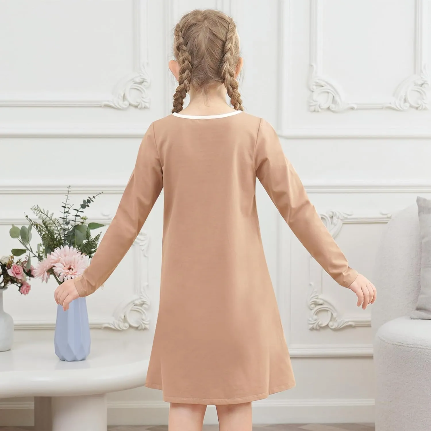 Sunny Fashion Girls Dress Colorful Daisy Flower Rainbow Long Sleeve Cotton