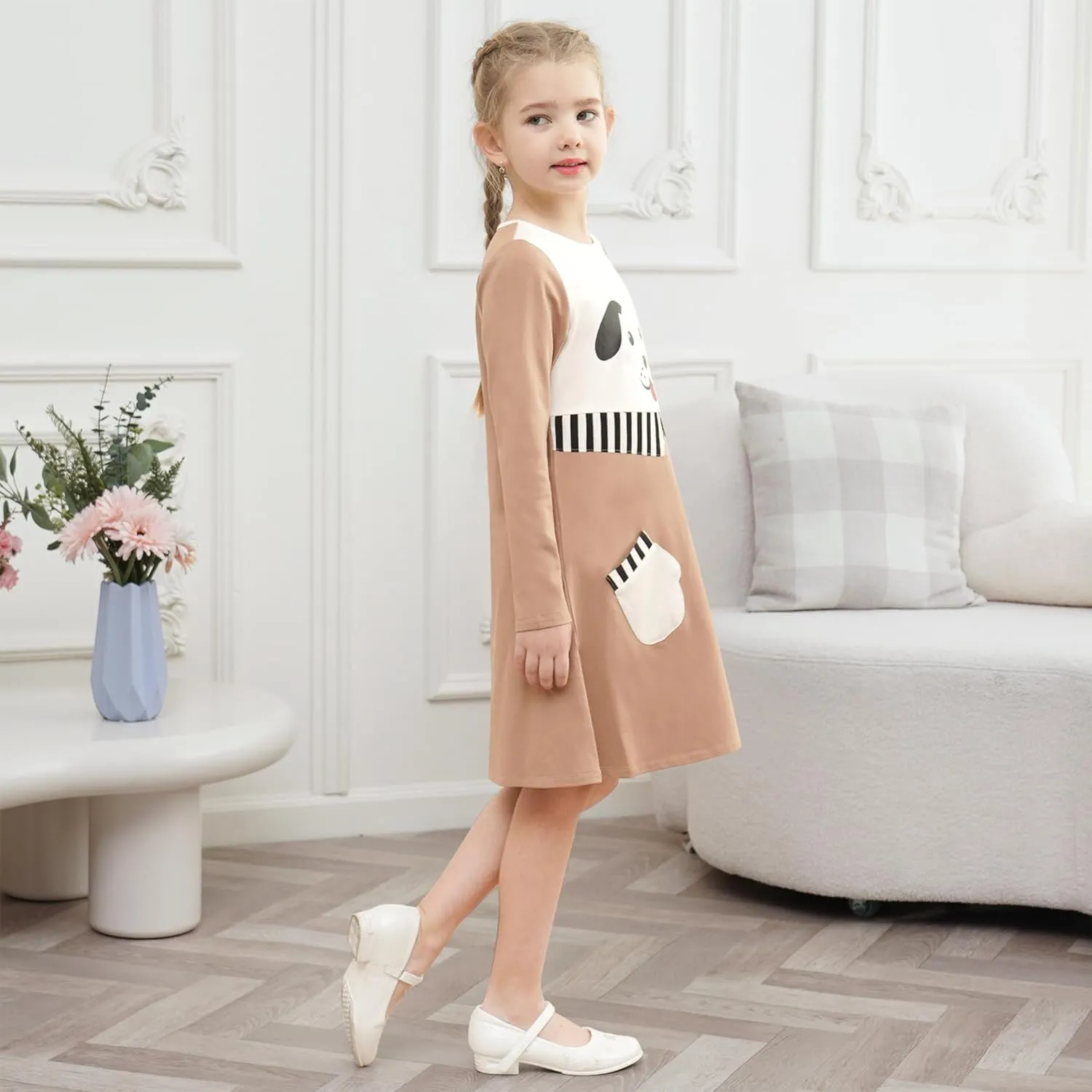 Sunny Fashion Girls Dress Colorful Daisy Flower Rainbow Long Sleeve Cotton