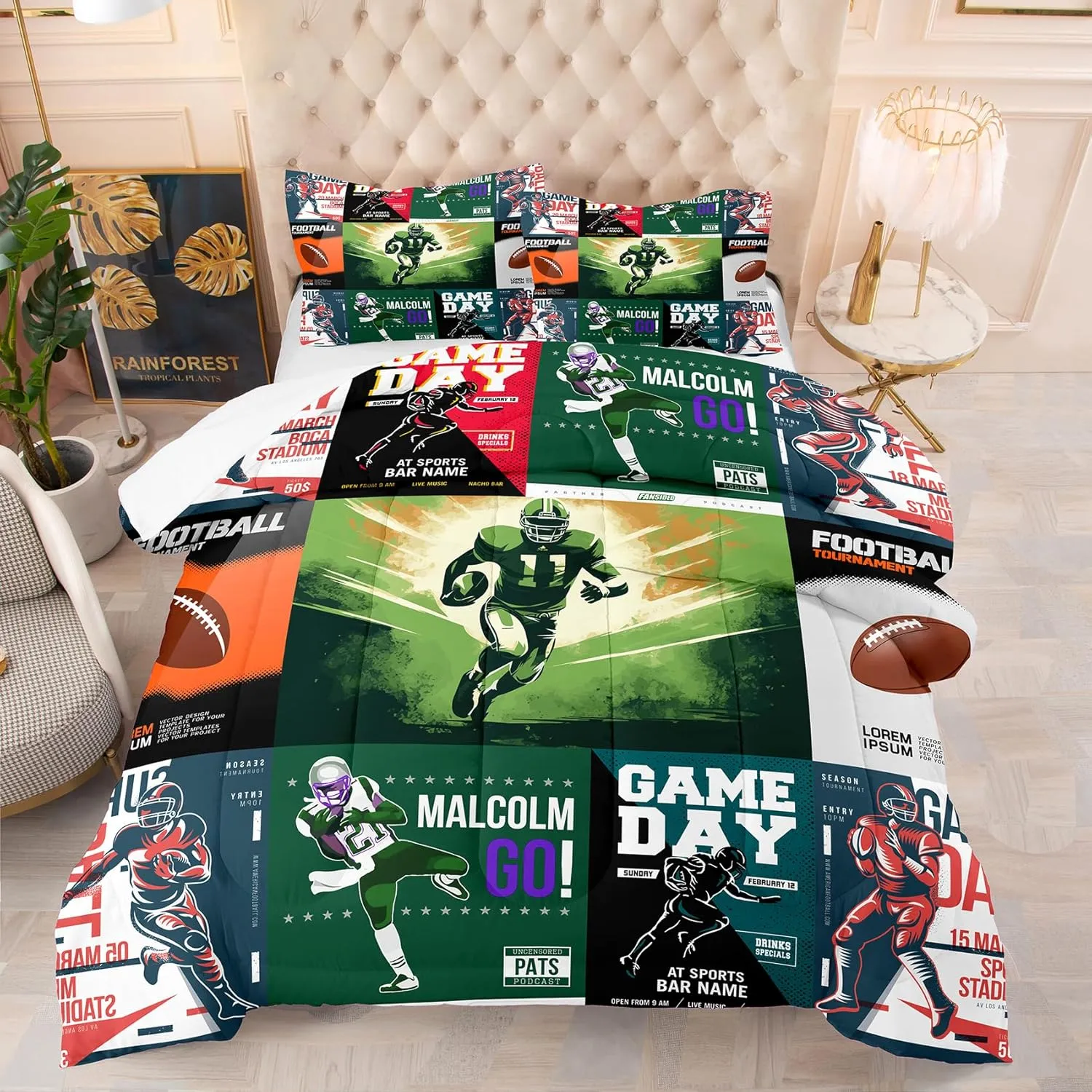 Tailor Shop Football Comforter Set, Full Size, Sports Bedding for Boys with 2 Pillowcases