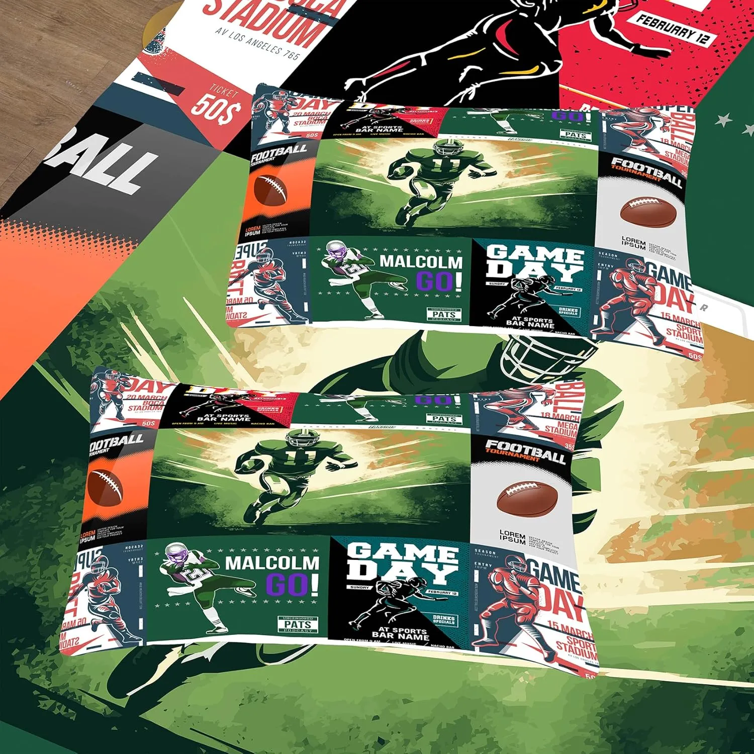 Tailor Shop Football Comforter Set, Full Size, Sports Bedding for Boys with 2 Pillowcases