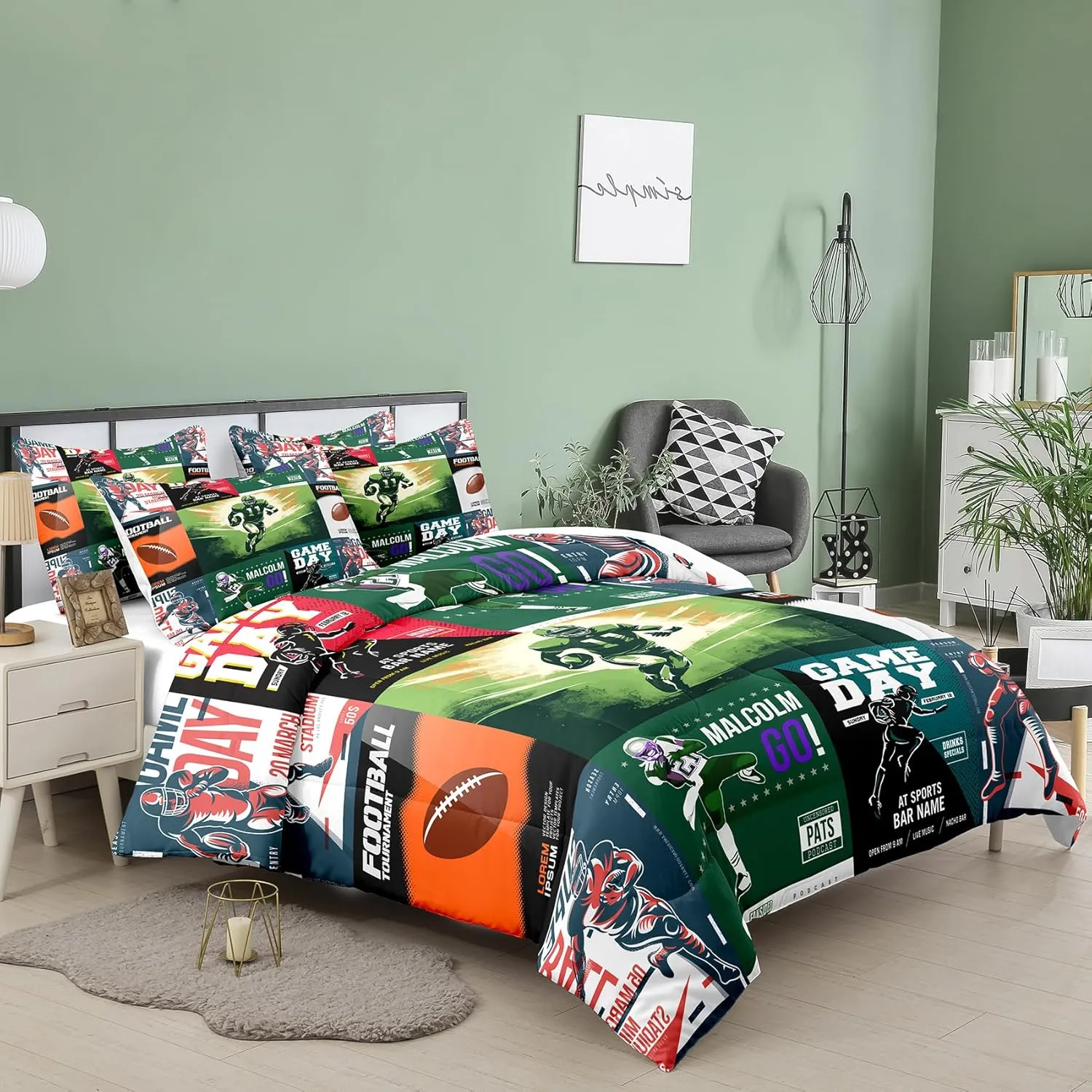 Tailor Shop Football Comforter Set, Full Size, Sports Bedding for Boys with 2 Pillowcases