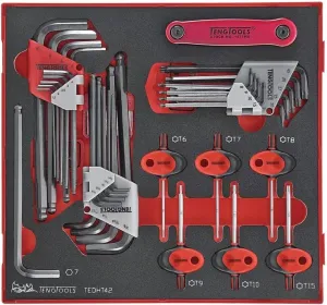 Teng Tools 42 Piece Metric and SAE Hex and Torx Allen Key Wrench Foam Set - TEDHT42, Silver